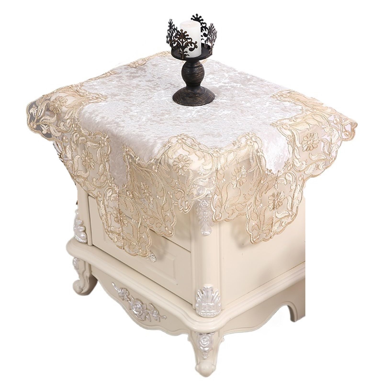 ZNTIHZ Lace Bedside Table Cover Square Tablecloth Refrigerator Cloth For Furniture Protection For Furniture Dresser(Beige,65x65cm)