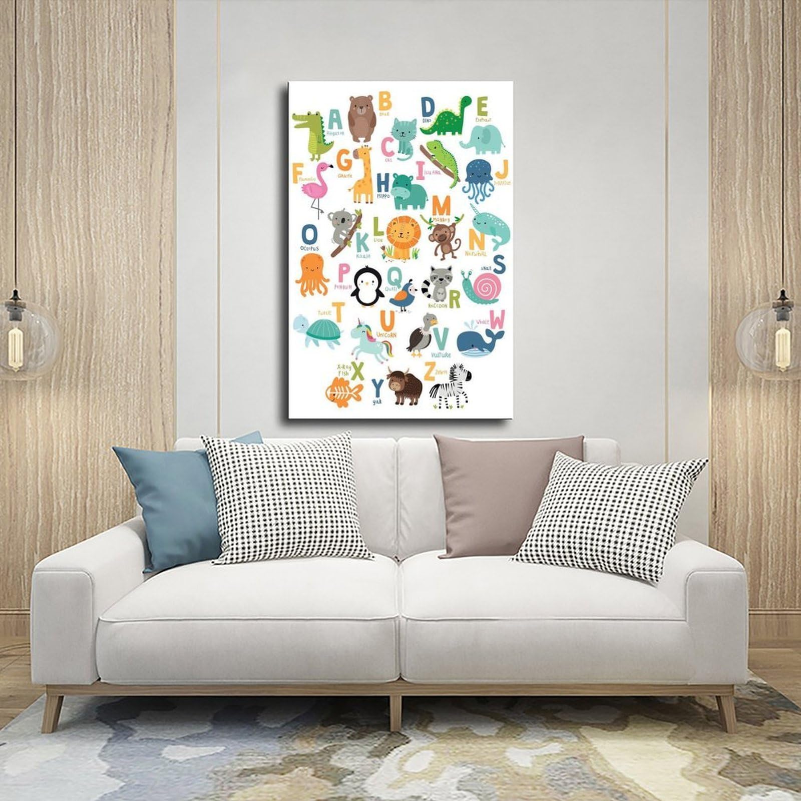 Poster sur toile avec thèmes éducatifs de l'alphabet de A à Z (8) - Décoration murale pour salon, chambre à coucher - 40 x 60 cm