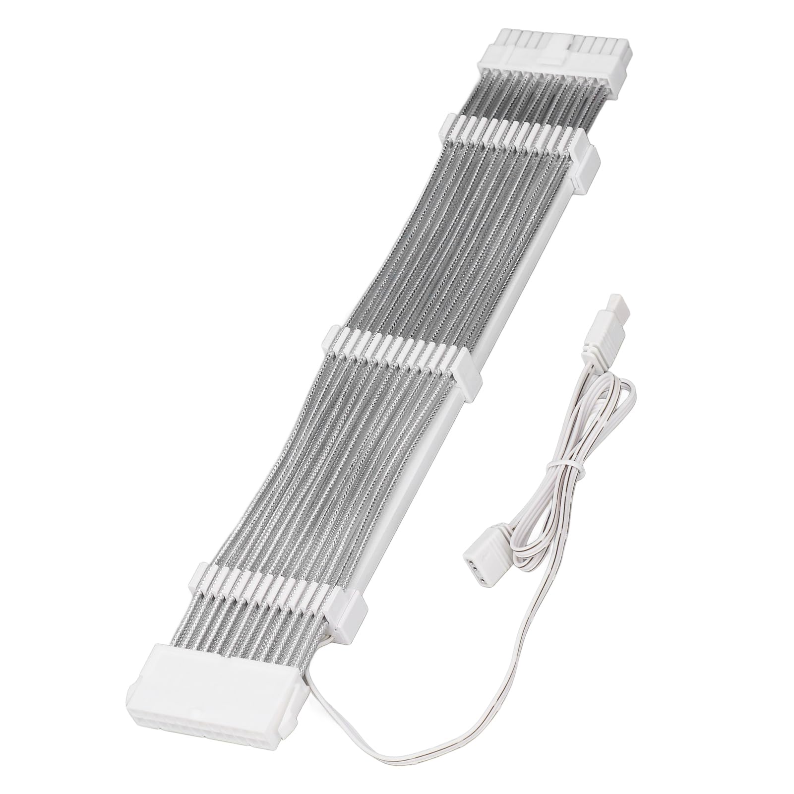 Câble d'extension GPU White Argb 24pin, Support 5v 3pin argb synchronisation, luminosité à Double Source LED, Effet d'éclairage à 360 degrés, Fil plaqué en Argent 18AWG pour