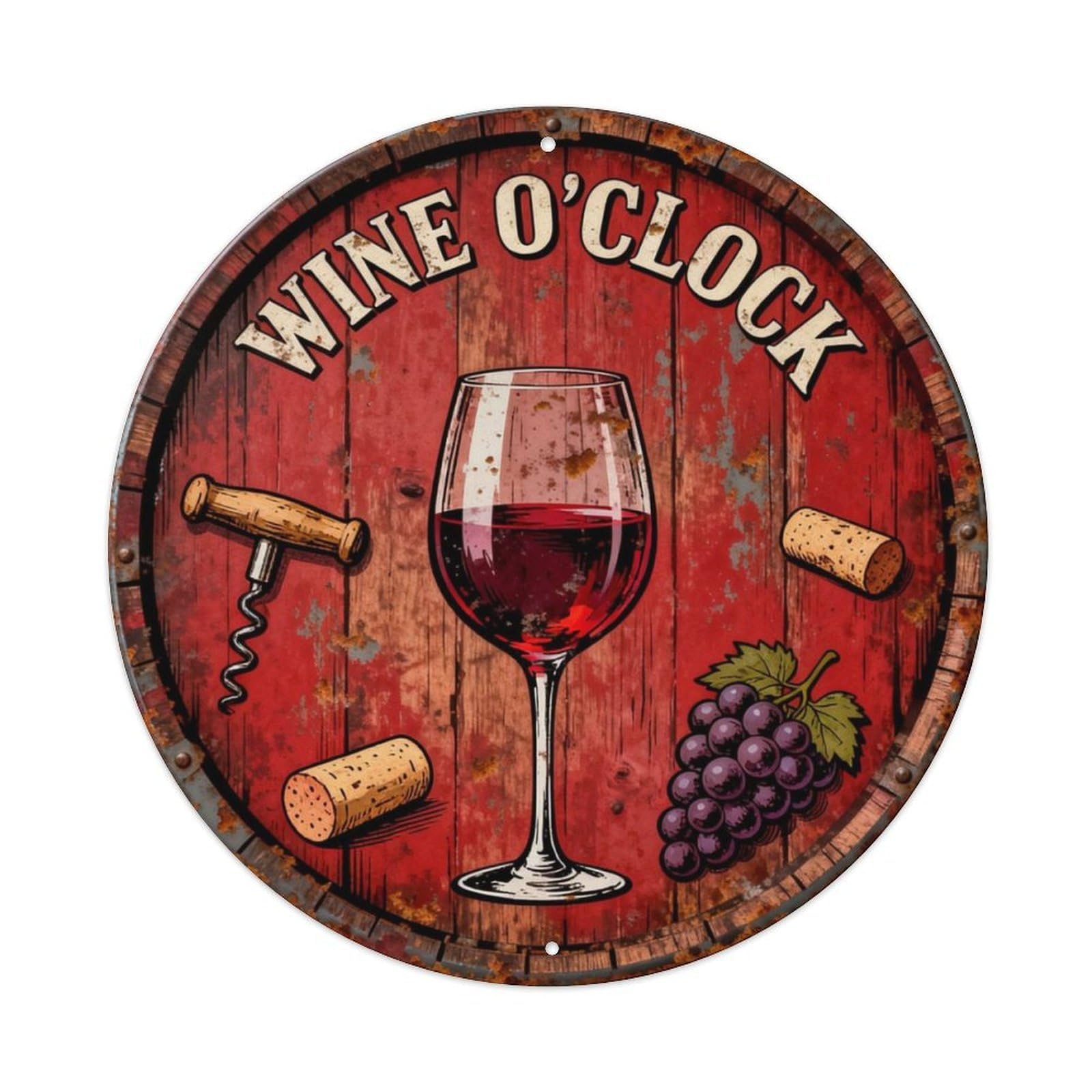WINE O'CLOCK Metal Tin Sign Plaque