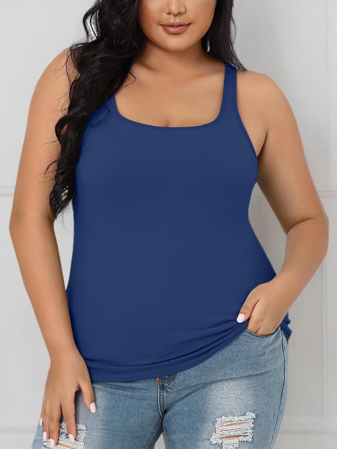 V FOR CITY Plus Size Tank Top for Women with Shelf Bra Adjustable Wide Strap Camisole Summer Basic Cotton Udershirts 1X-5X - Image 8