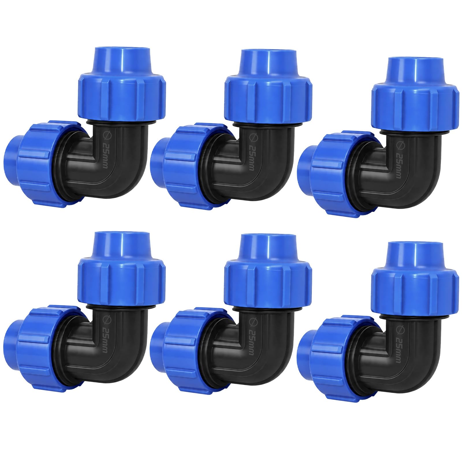 AFEPHE 6 Stück 25mm PE Rohr Winkel 90° Verschraubung, Klemmverbinder PP Kupplung mit Kugelhahn für Innen- und Außeninstallationen