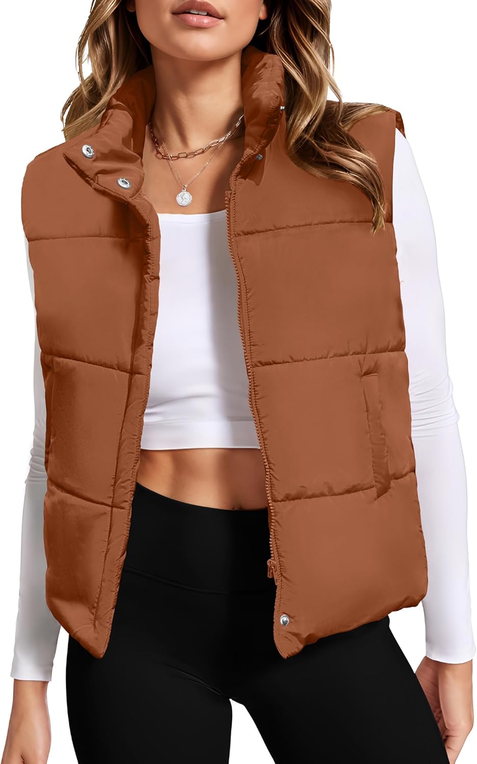 Zeagoo Puffer Vest Women Lightweight Fall Sleeveless Jackets Zip Up Puffy Outerwear Quilted Gilet Winter Pocket Outfits - Image 2
