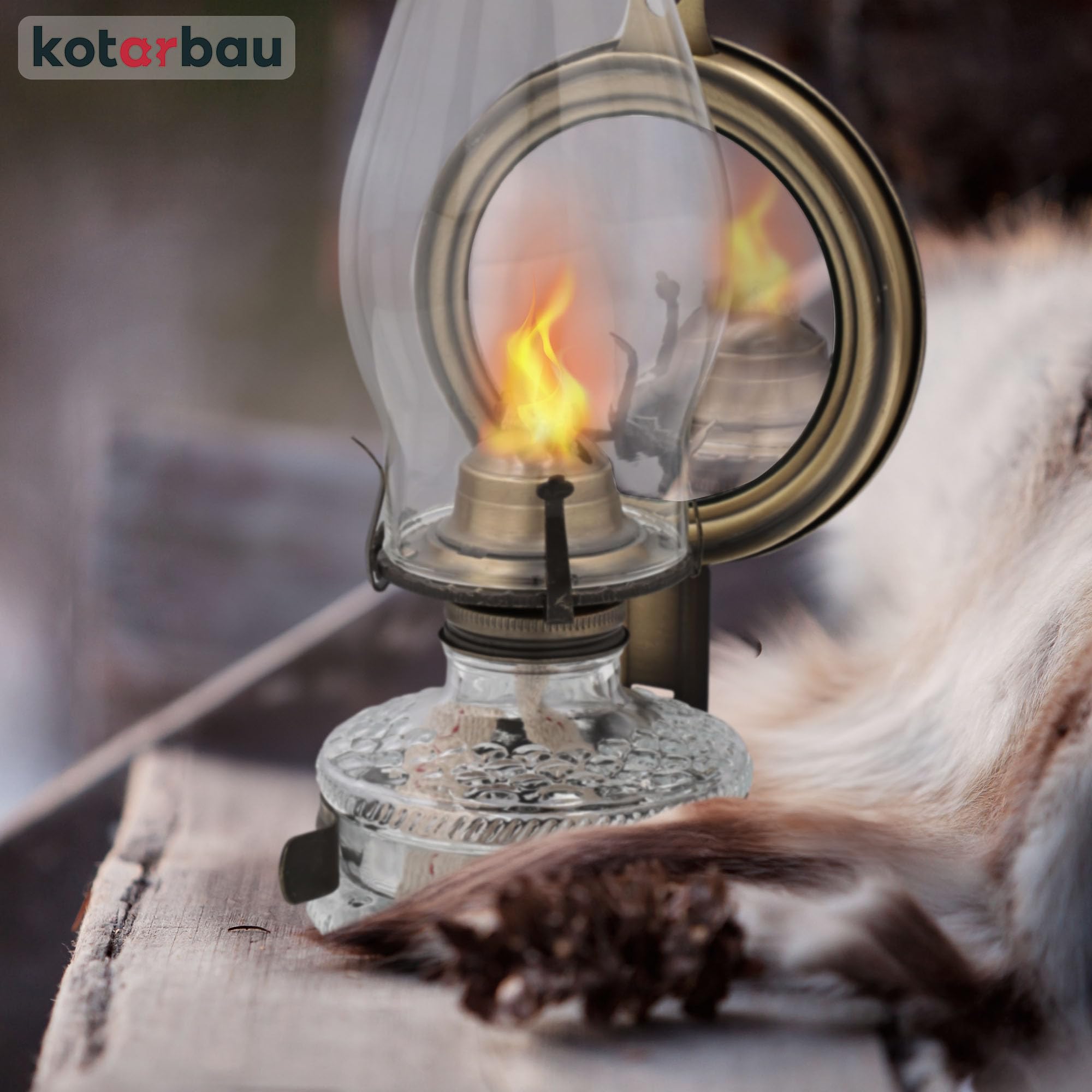 KOTARBAU® Lampada a Cherosene in Vetro Con Specchio Vecchio Ottone Massiccio - Lampada da Campeggio, a Benzina, a Olio - Lanterna Vintage per Balcone