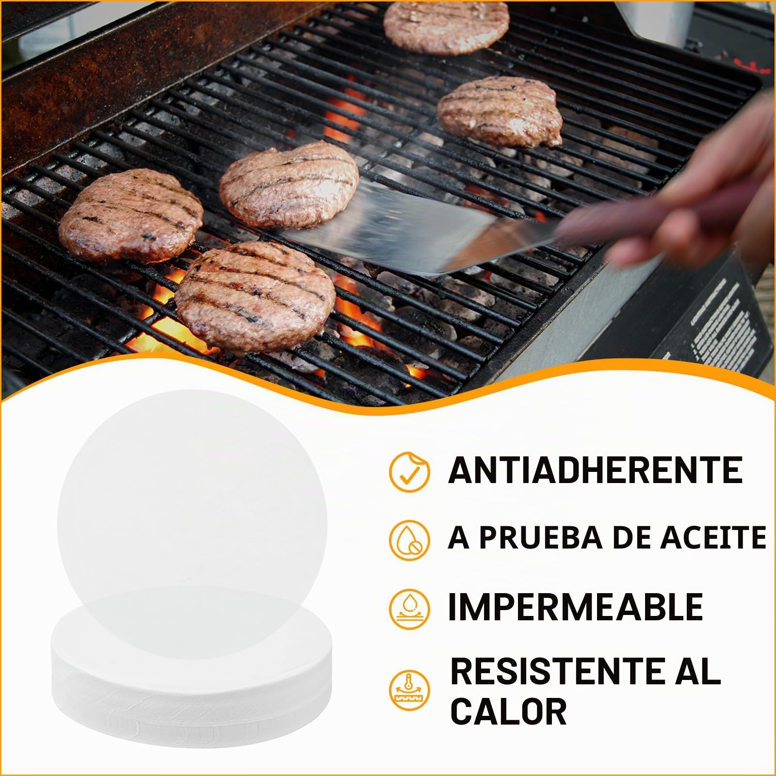 GWHOLE 500 Hojas Papel Antiadherente Horno Redondo para Hamburguesas, Barbacoa