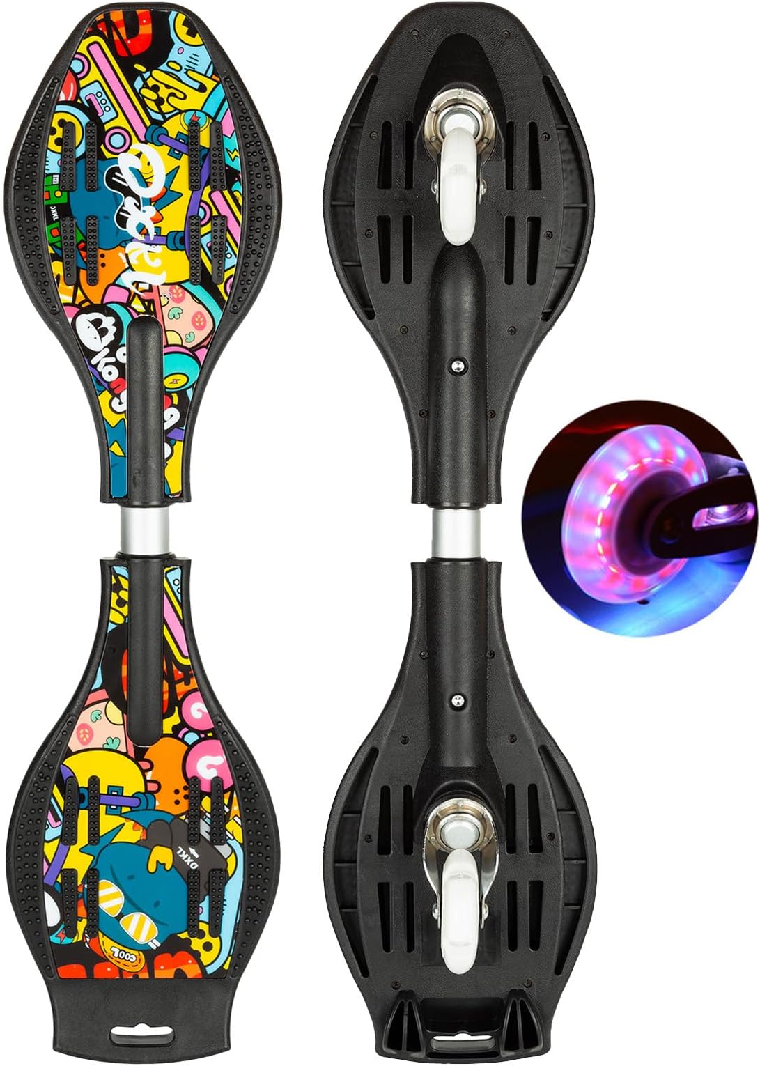 Caster Board, Skateboard with 360-degree Casters and Illuminating Wheels, Lightweight Durable Twistboard for Kids, Teenagers and Adults