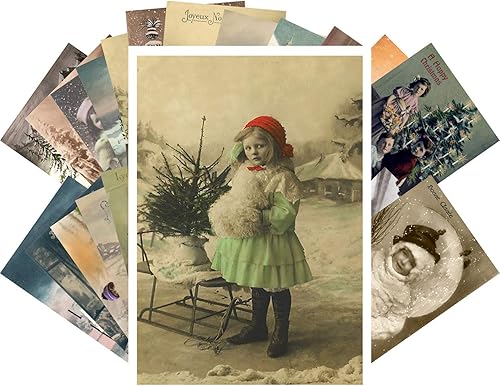 PIXILUV Tarjetas de felicitación de Navidad vintage, 24 piezas, postales de fotos de Navidad, postales de reimpresión