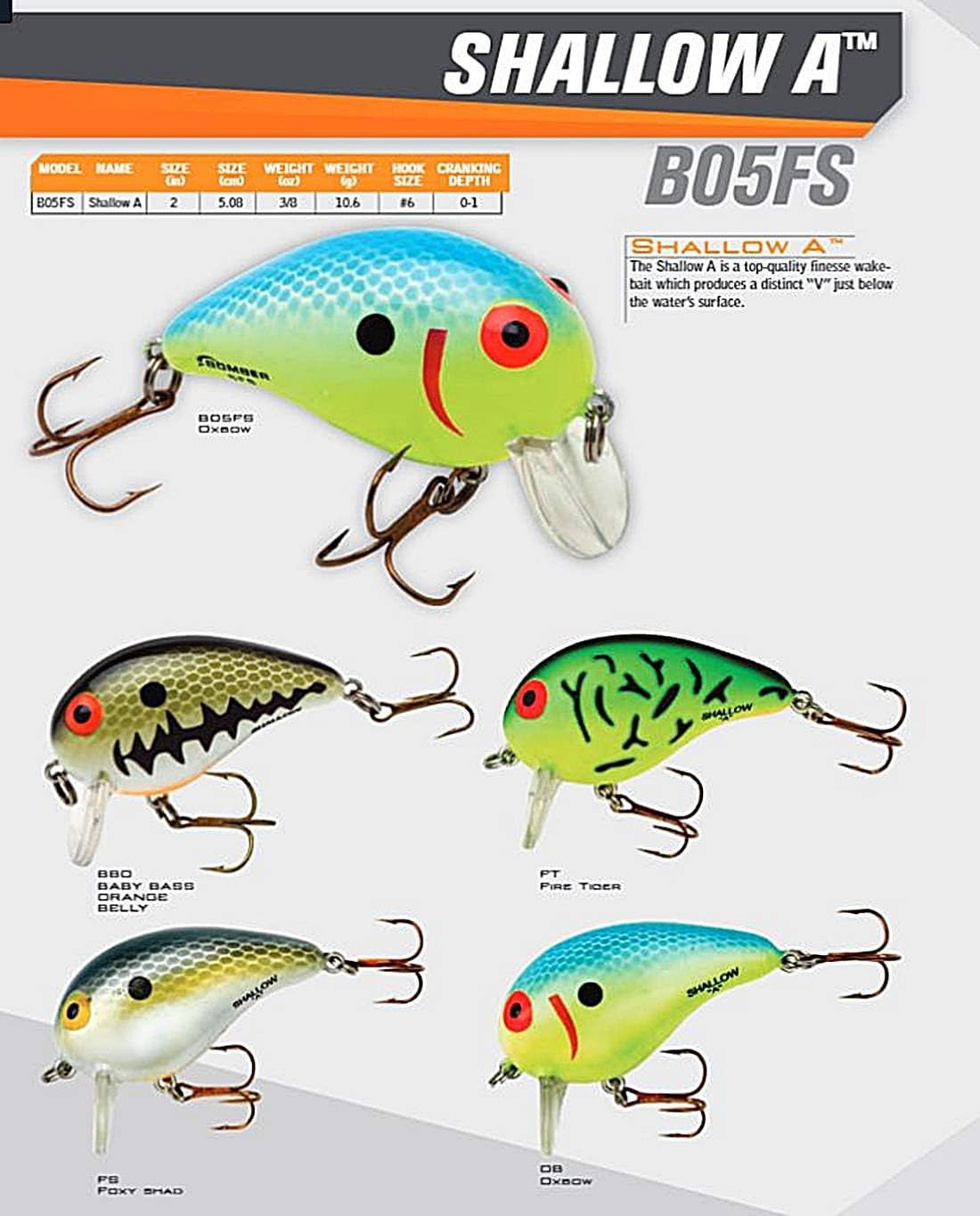 Bomber Shallow A Finesse Wake-Bait, 2 in, 3/8 oz, Foxy Shad, photo 3 of 3