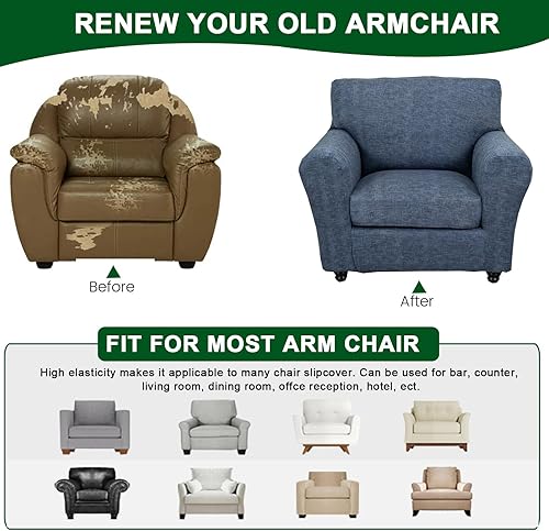 Miniatura 3 de CRFATOP Funda elástica para sillón de 2 piezas, suave y ajustable, con brazos, protector de muebles lavable para sala de estar, mascotas, perros,