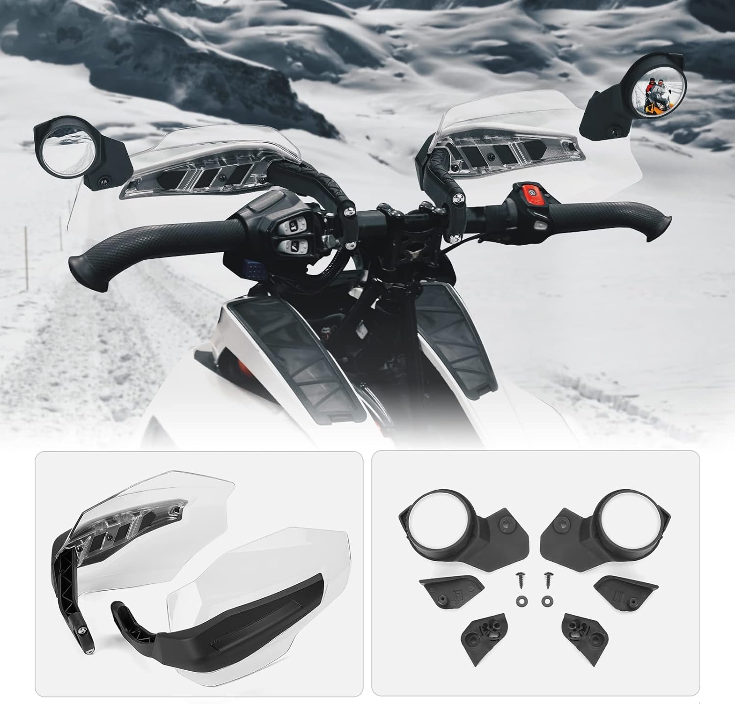 KEMIMOTO Snowmobile Rearview Side Mirrors Handguard Mirror