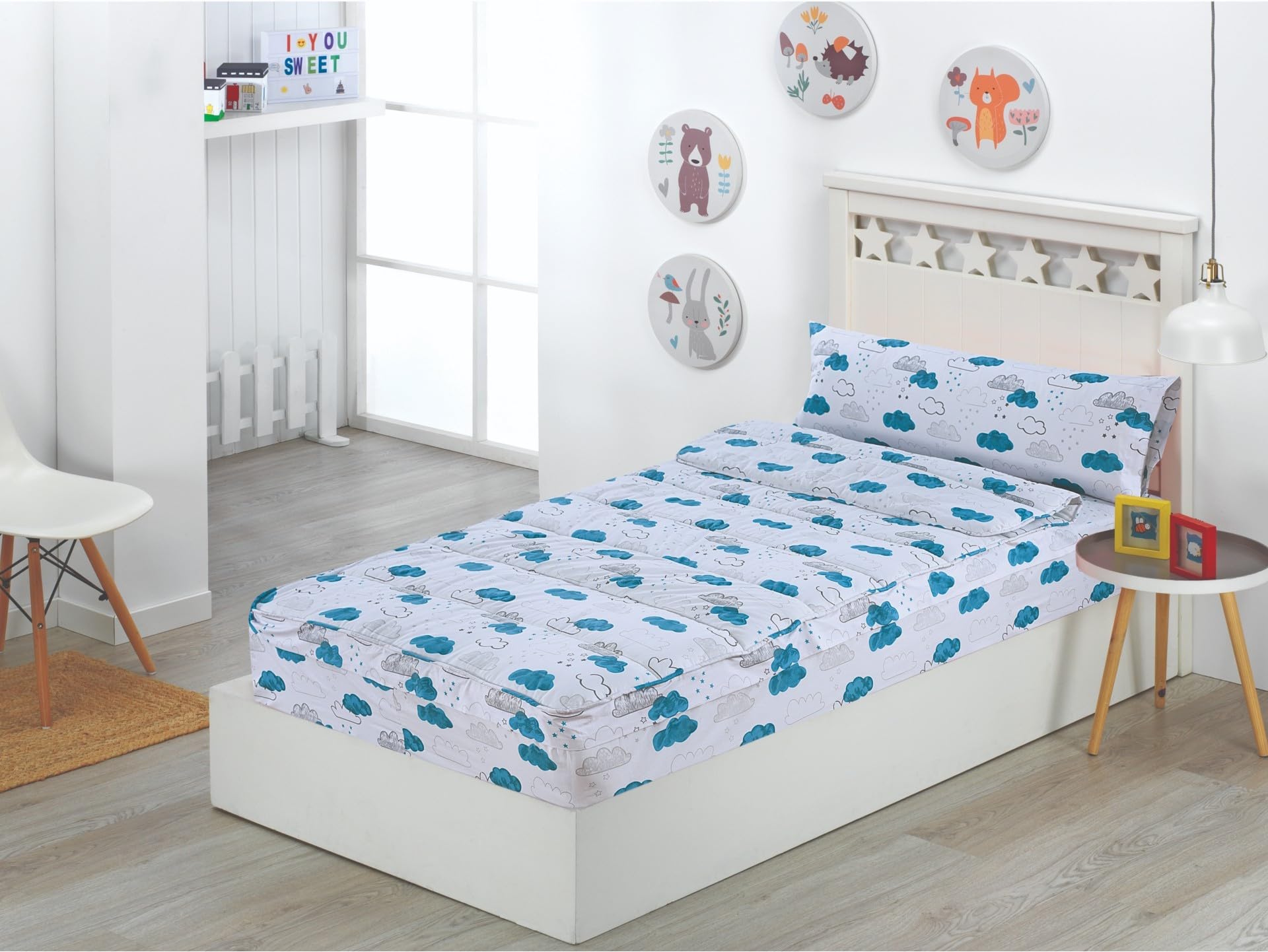 DHESTIA HOME Saco Nórdico con Cremallera para Cama 90 Infantil y Cama 105 Nubes Agua Color Único Talla Cama 90