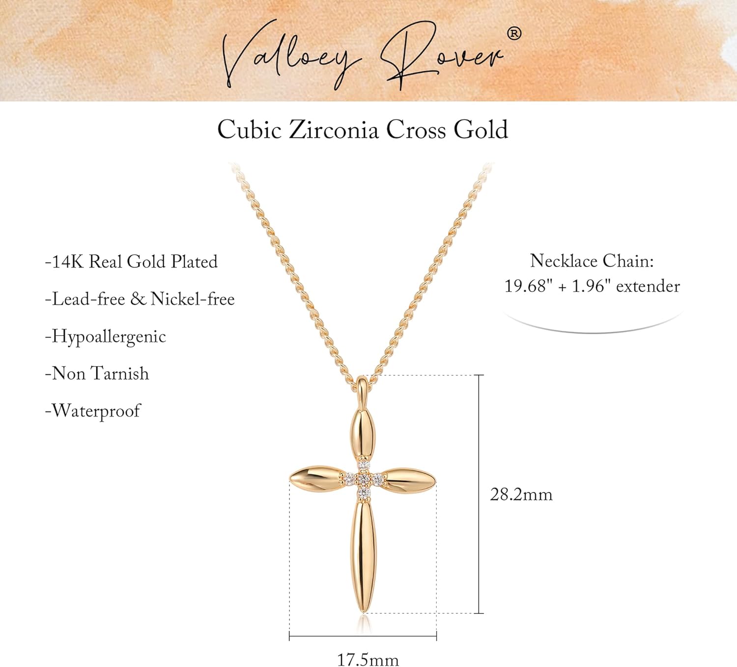 Valloey Rover Cross Necklace for Women,Dainty 14K Real Gold Plated Diamond Cubic Zirconia Cross Crucifix Faith Pendant Necklace Trendy Christian Easter Basket Essentials Stuffers Religious Jewelry Gifts for Women Mom - Image 6