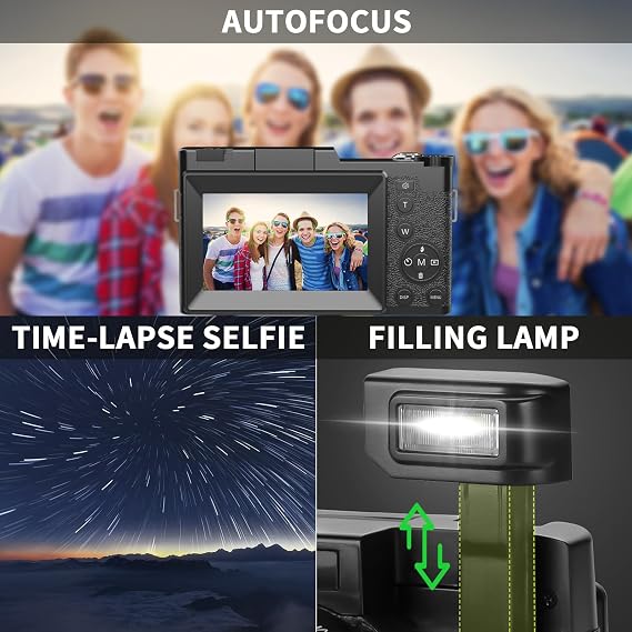Digital Camera for YouTube Photography, 4KVlogging Camera with Flip Screen & Autofocus,Digital Camera for YouTube Photography, 4K Vlogging Camera Z4-A-2512B (Black)