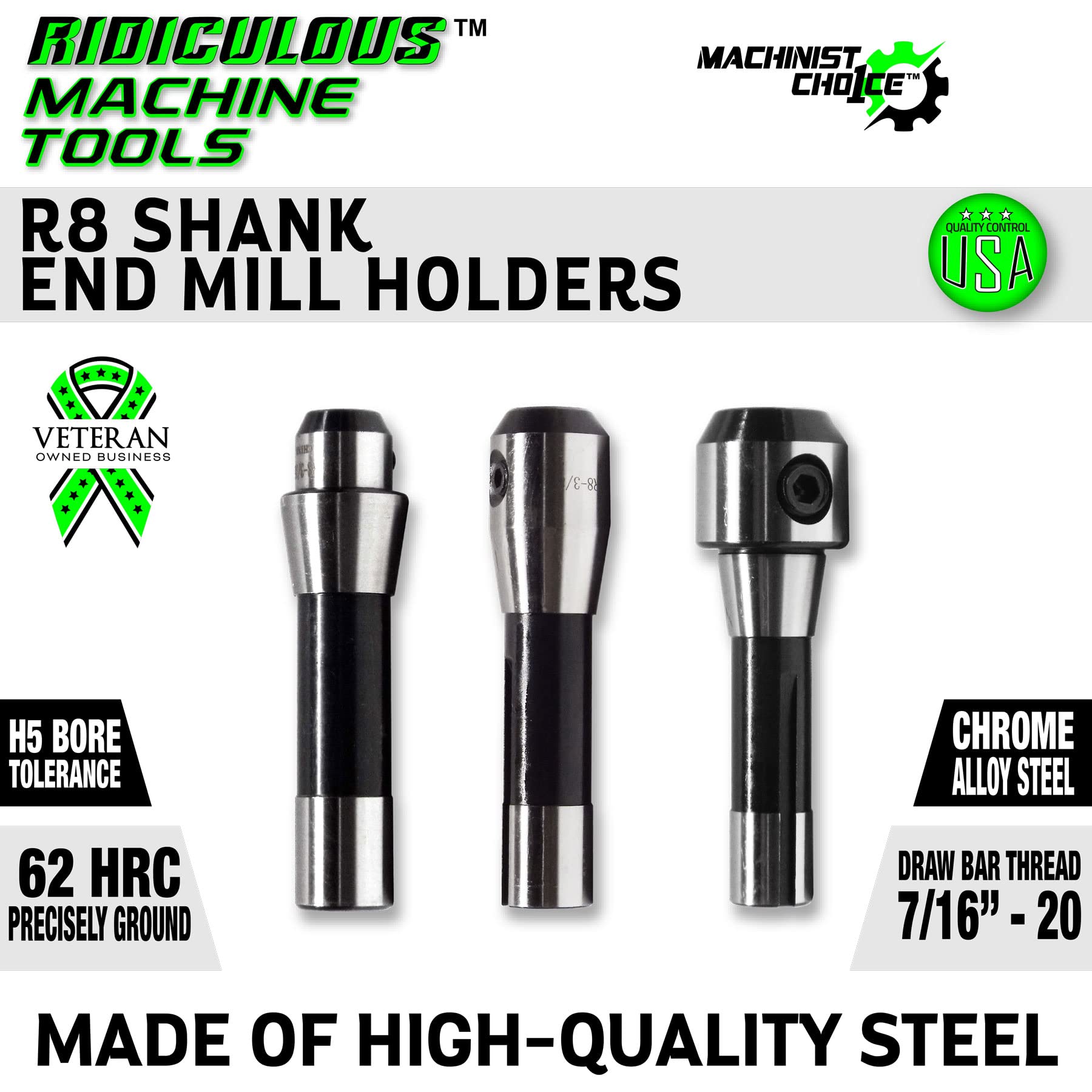 HIGH Precision R8 END Mill Holder 3/16