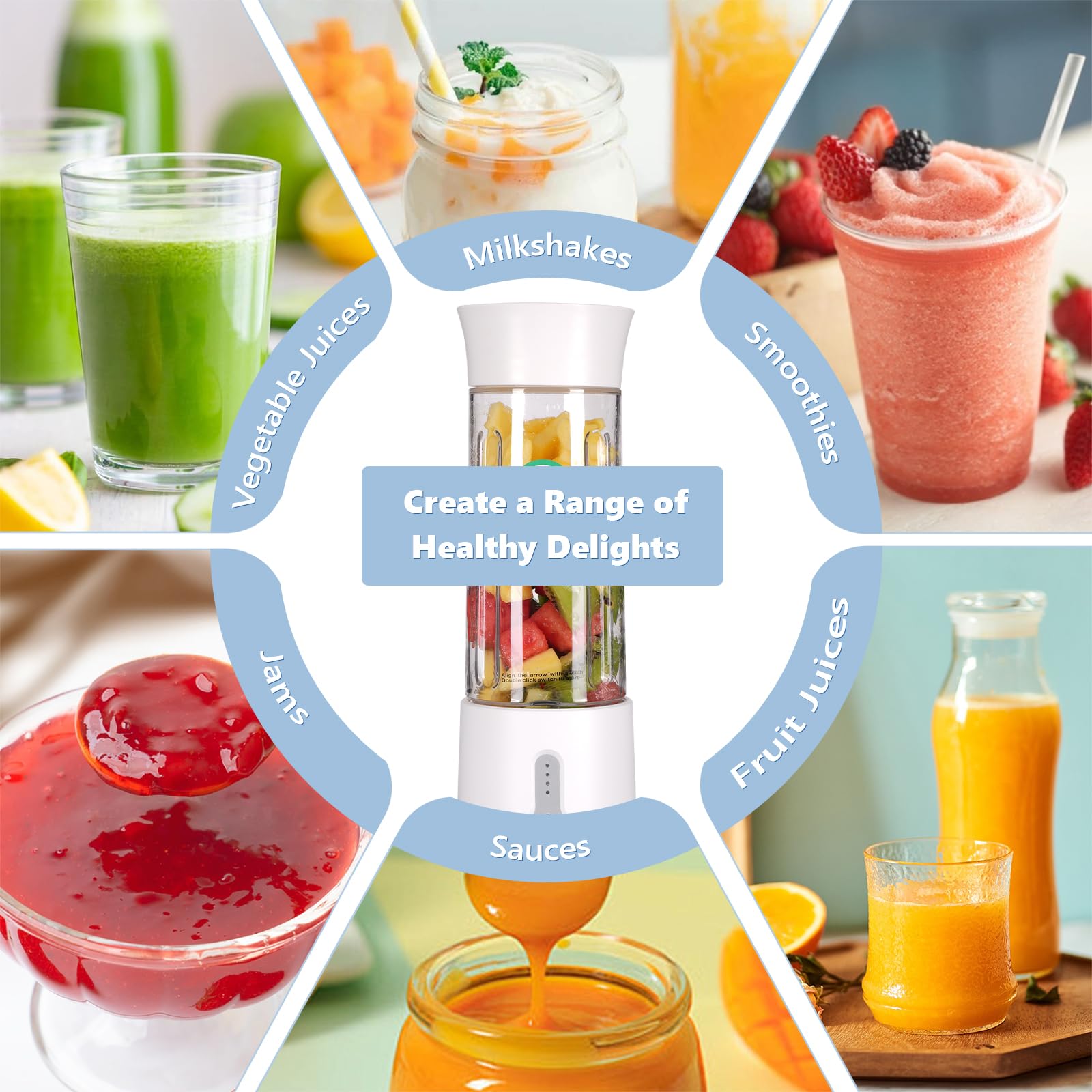ミニスムージー ホワイト 500ml 500ml Portable Blender, Mini Juicer Blender Machine for Smoothies