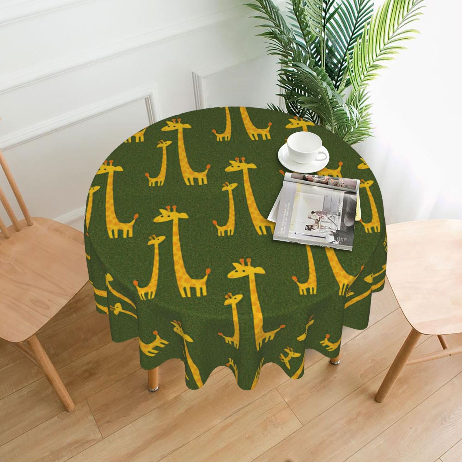 Uusnwaa Cartoon Giraffe Print Round Tablecloth 60 Inch, Stain Wrinkle Resistant Washable Polyester Table Cover For Kitchen Party