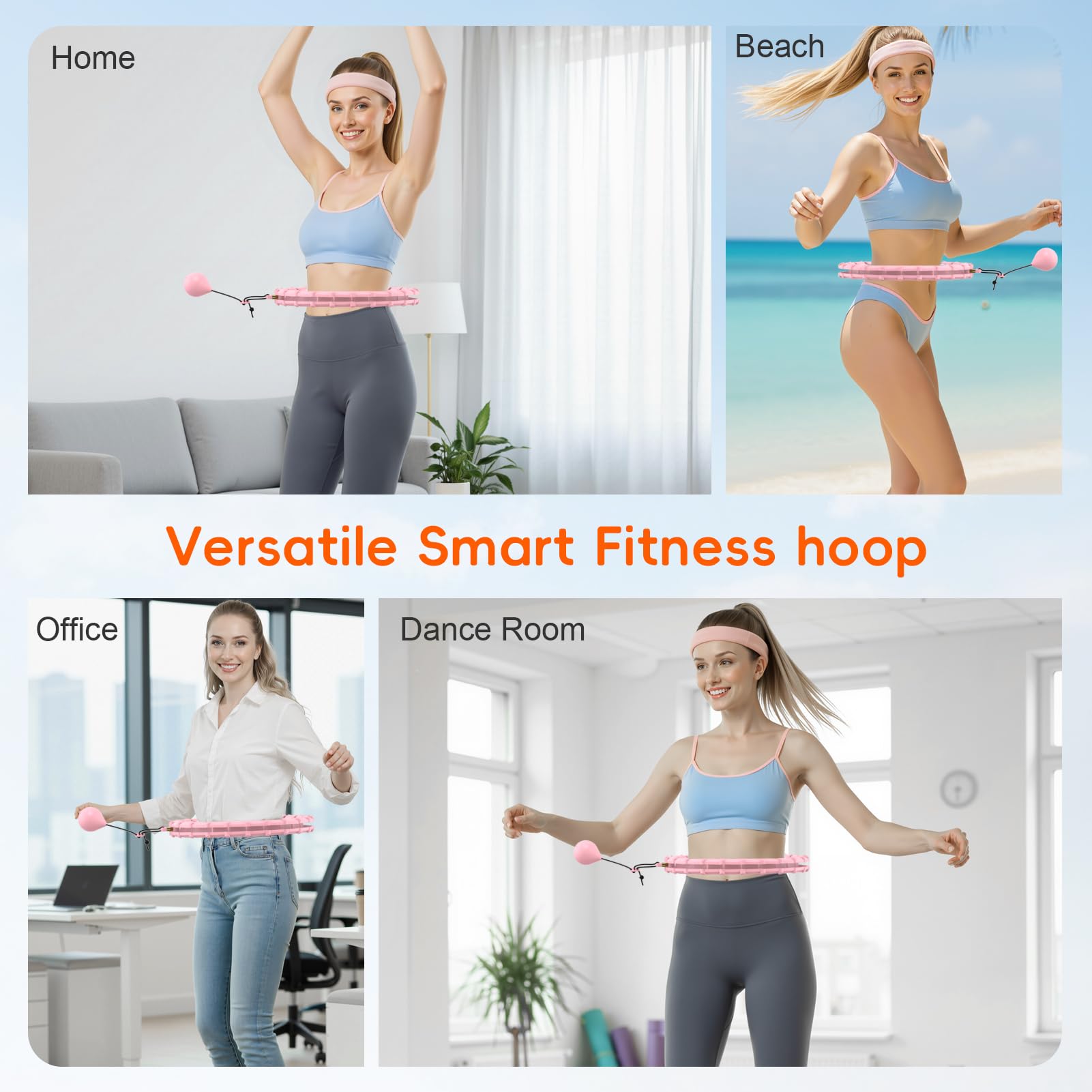 HCOIW Ciche obciążone obręcze Hula Infinity Fitness Plus Size 155 cm 32 węzły, inteligentna bezgłośna hula nieskończoności dla kobiet, talii i brzucha do ćwiczeń odchudzających w domu dopasowana