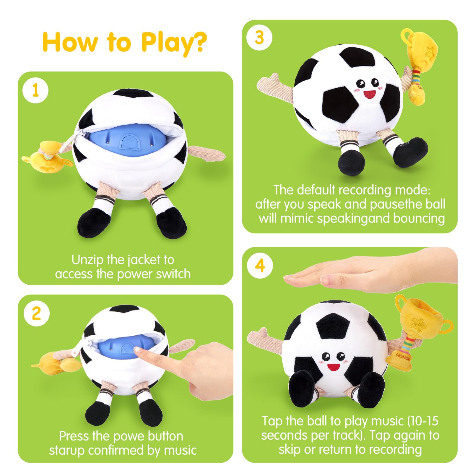 hahaland Giochi Neonato 3 6 9 Mesi, Peluche Calcio Giocattolo Interattivo con Musica e Registrazioni, Gattonare Giochi Regalo Bambini 1 Anno