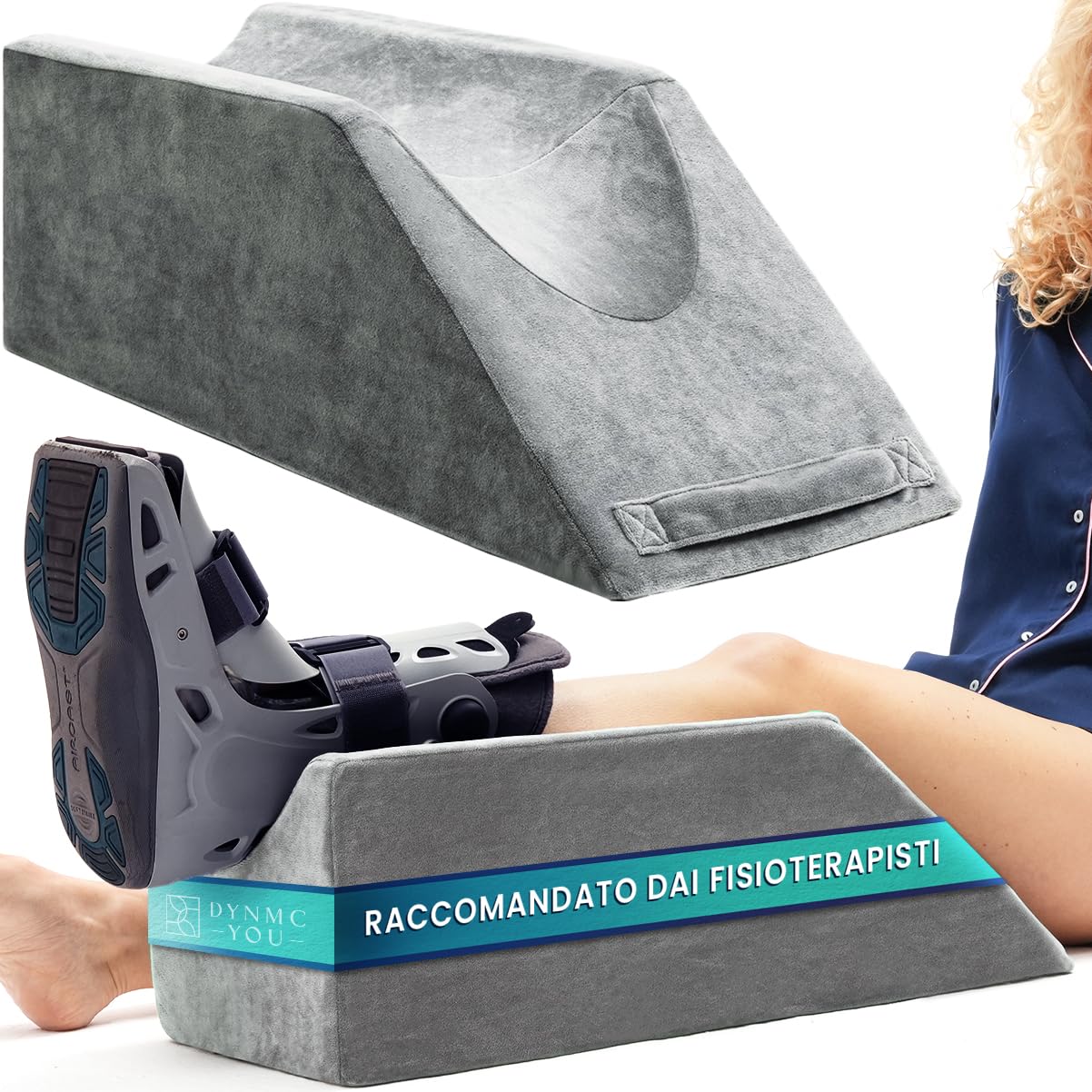 Cuscino per elevazione gambe – Cuscino cuneo 68x25x22 cm memory foam – Rialzo gamba dopo operazione piede ginocchio caviglia – Maniglia & antiscivolo – Cuscino venoso – Fodera lavabile OEKO-TEX