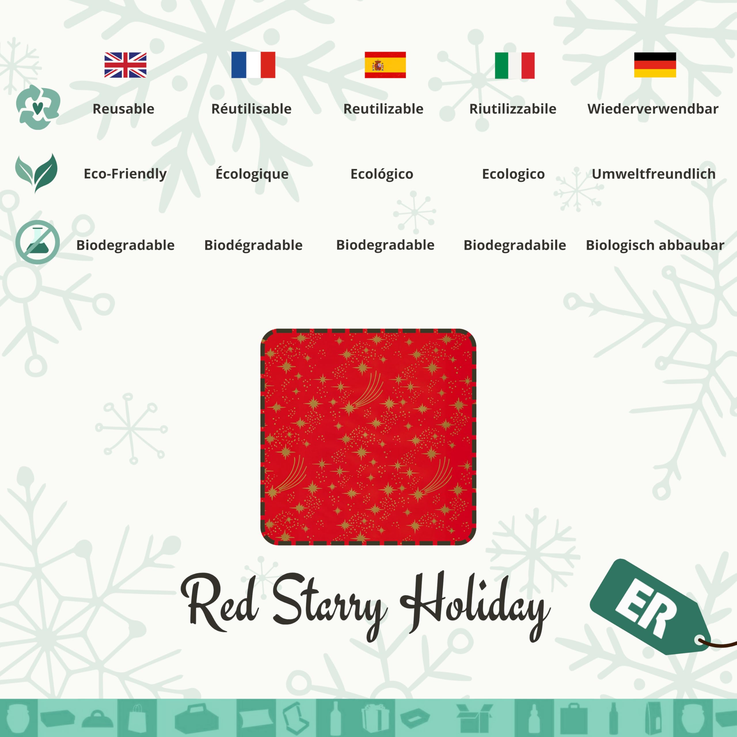 1 rolka papieru prezent świąteczny Starry Holiday 70 cm x 200 m na czerwonym tle | Papier do pakowania na Boże Narodzenie