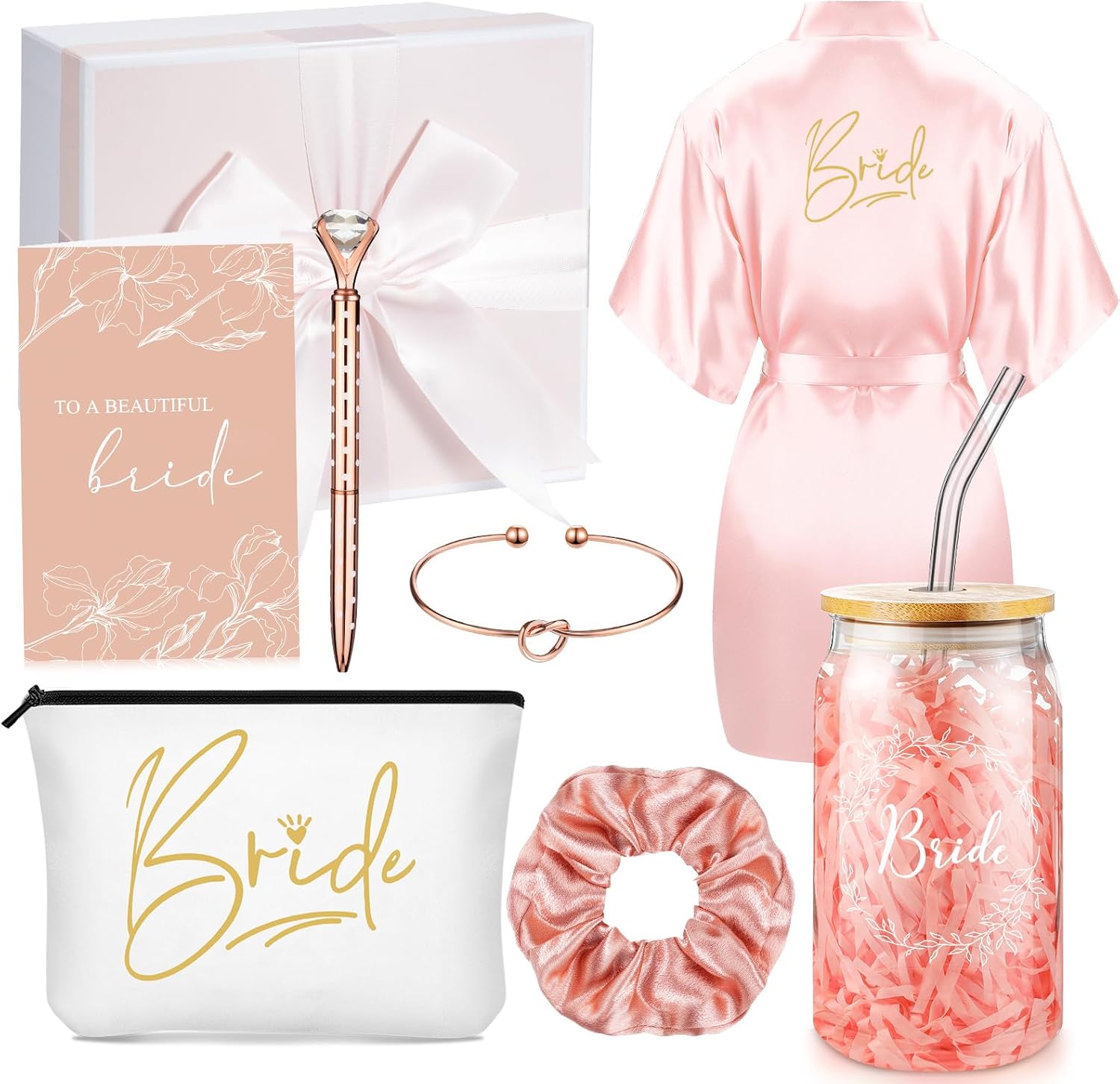 8 Pcs Bride Gifts Set for Bridal Shower Bachelorette Wedding Day,Pink
