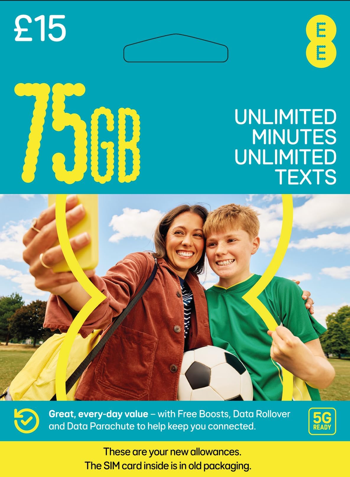 EE Pay As You Go SIM Card UK PREPAID PAYG with 75GB data, Unlimited minutes and text bundle for 30 days - worth £15