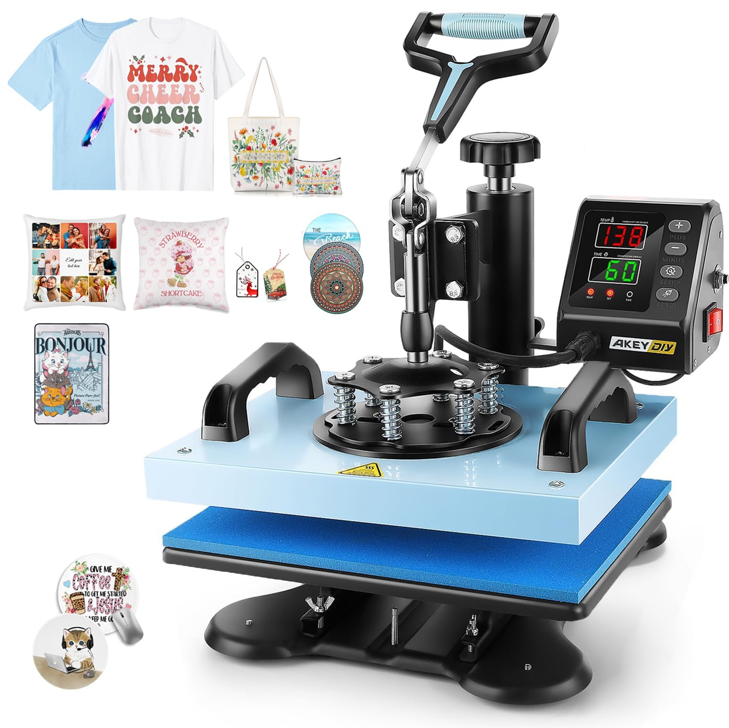 Máquina de prensado térmico AKEYDIY de 12 x 10 pulgadas para camisetas, prensa de sublimación multifunción con giro de 360 ​​grados, prensa de transferencia de calor digital para vinilo, para camisetas, almohadas, bolsos y tapetes.