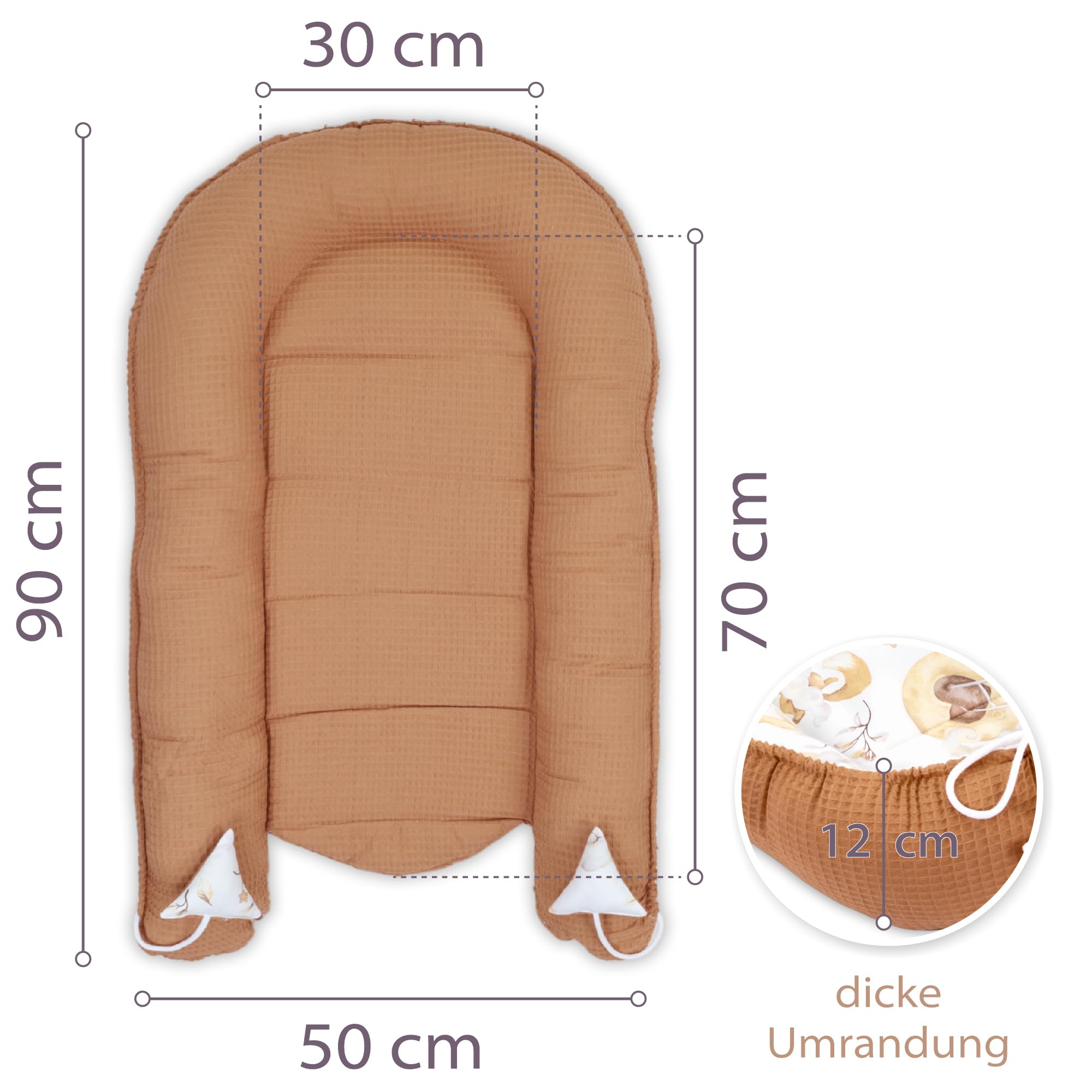 Totsy Baby Nid d'ange pour Nouveau-né 90x50 cm - Cocon Fait à la Main des Deux côtés en Coton Ours Brun