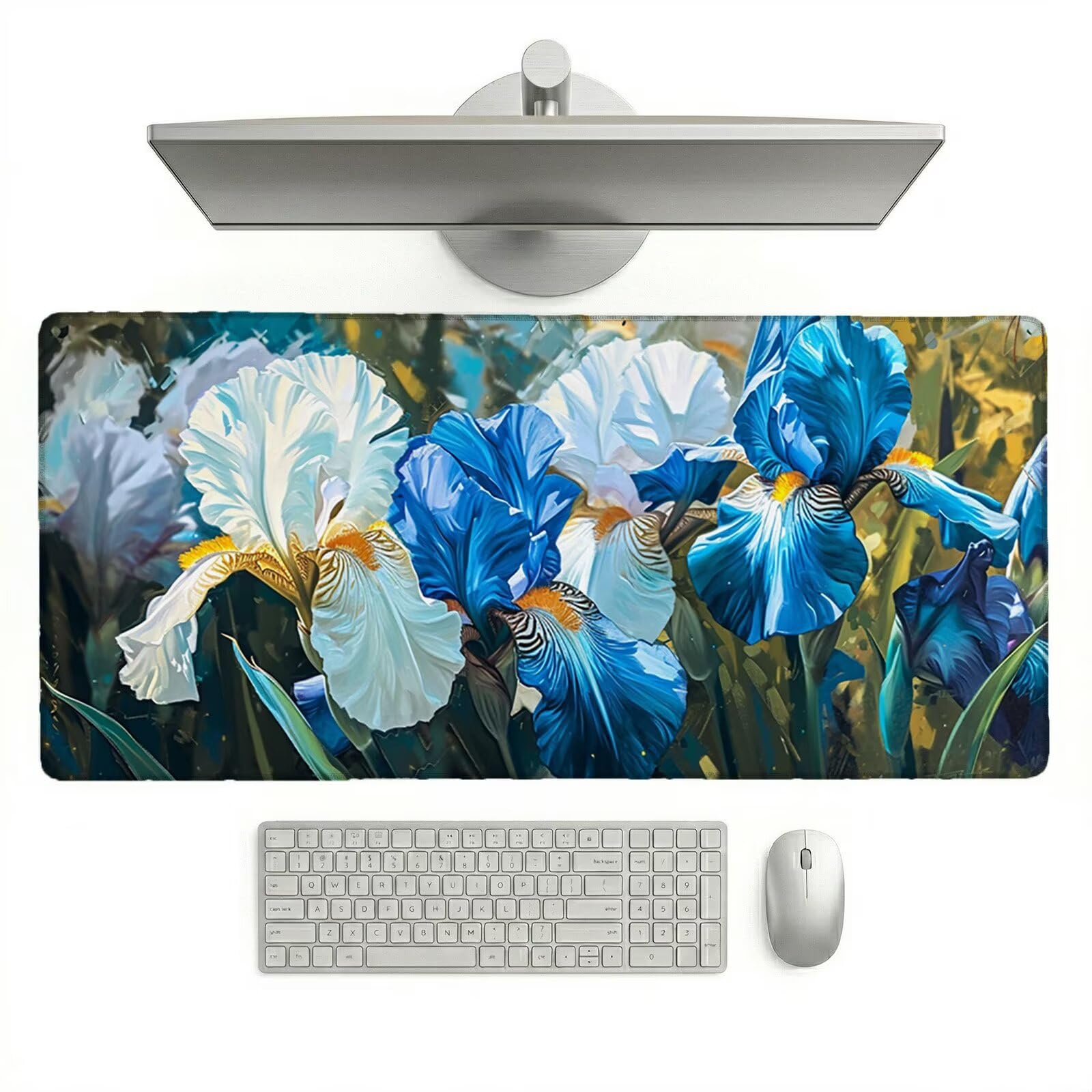 Sottomano Scrivania Grande 1200 x 600 x 3 mm Iris Tappetino Tastiera Computer con Base Antiscivolo e Bordi Cuciti, Protezione Impermeabile, per Lavoro, Casa e PC Gamer, Regali Uomini (Fiore) L-x8586