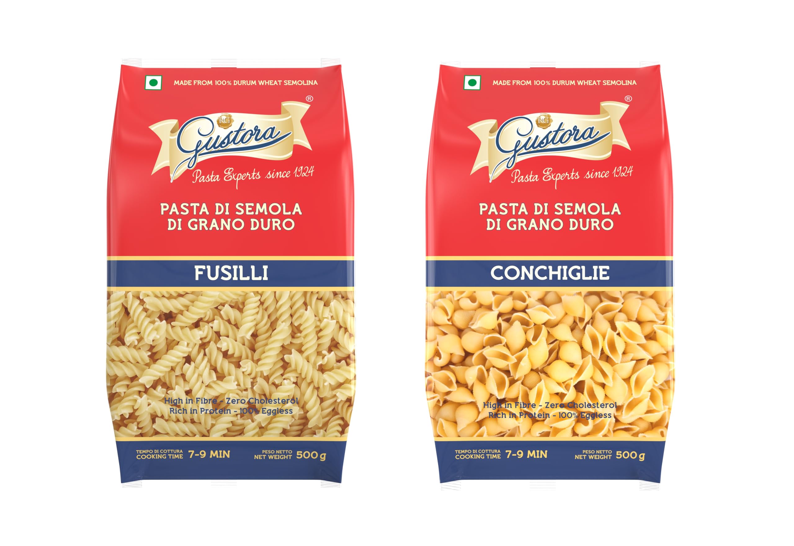Gustora Combo Pack of Fusilli Pasta & Conchiglie Pasta, 1 KG I Pasta Combo Made of 100% Durum Wheat Semolina I Zero Cholesterol I No Trans-fat I Cooking Time 10 Min (500g X 2) (B01L6VAP3I) Amazon Price History, Amazon Price Tracker