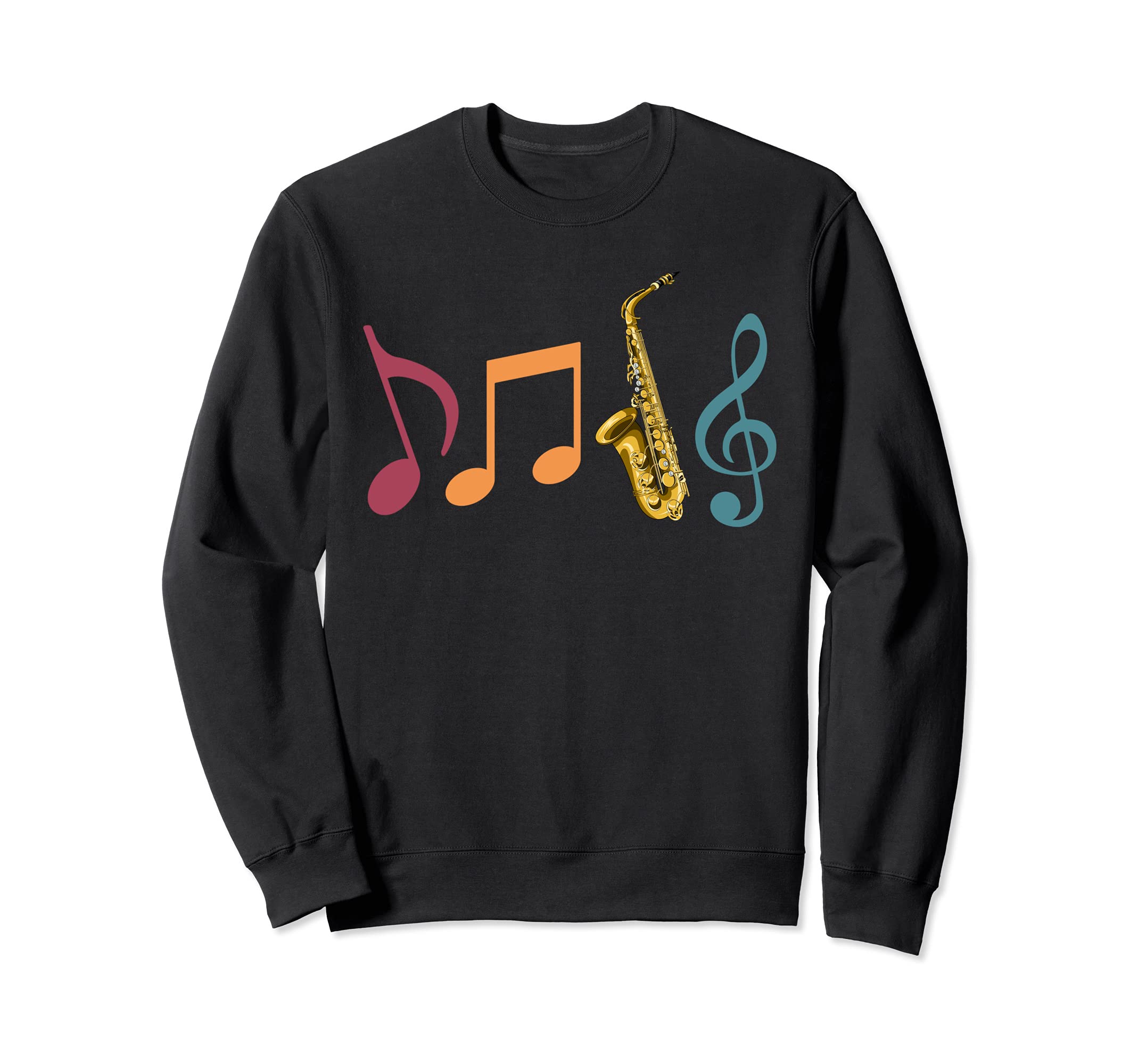 Music Notes Sax Player Jazz Musician Saxophonist Saxophone Sweatshirt, Black