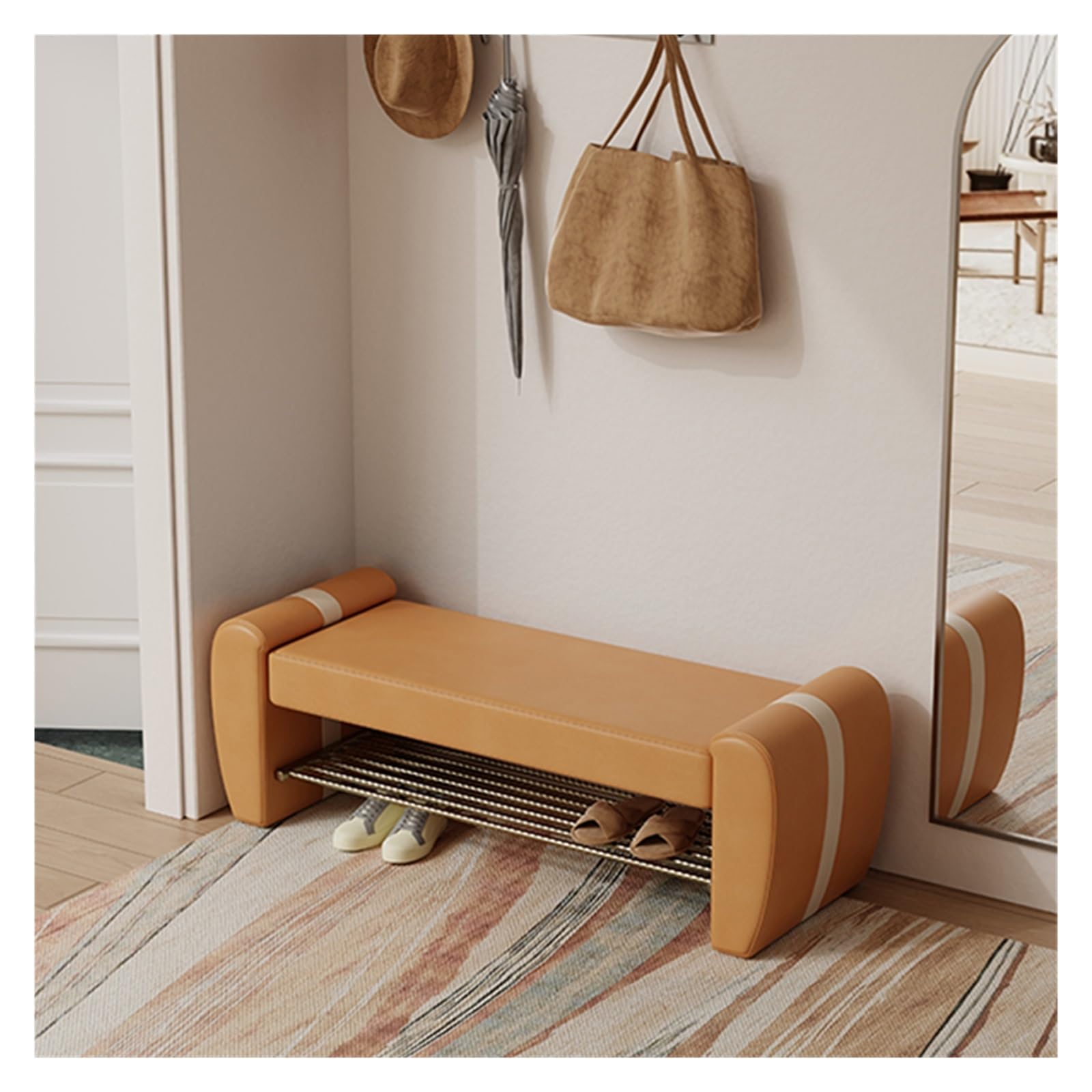 MYUYEE Shoe Bench Entryway- Shoe Storage Bench, Entryway Bench Shoe Orga, Entryway Shoe Storage Bench 1-Tier Shoe Rack With Cushioned Seat, For Hallway, Living Room, Bedroom(Orange)