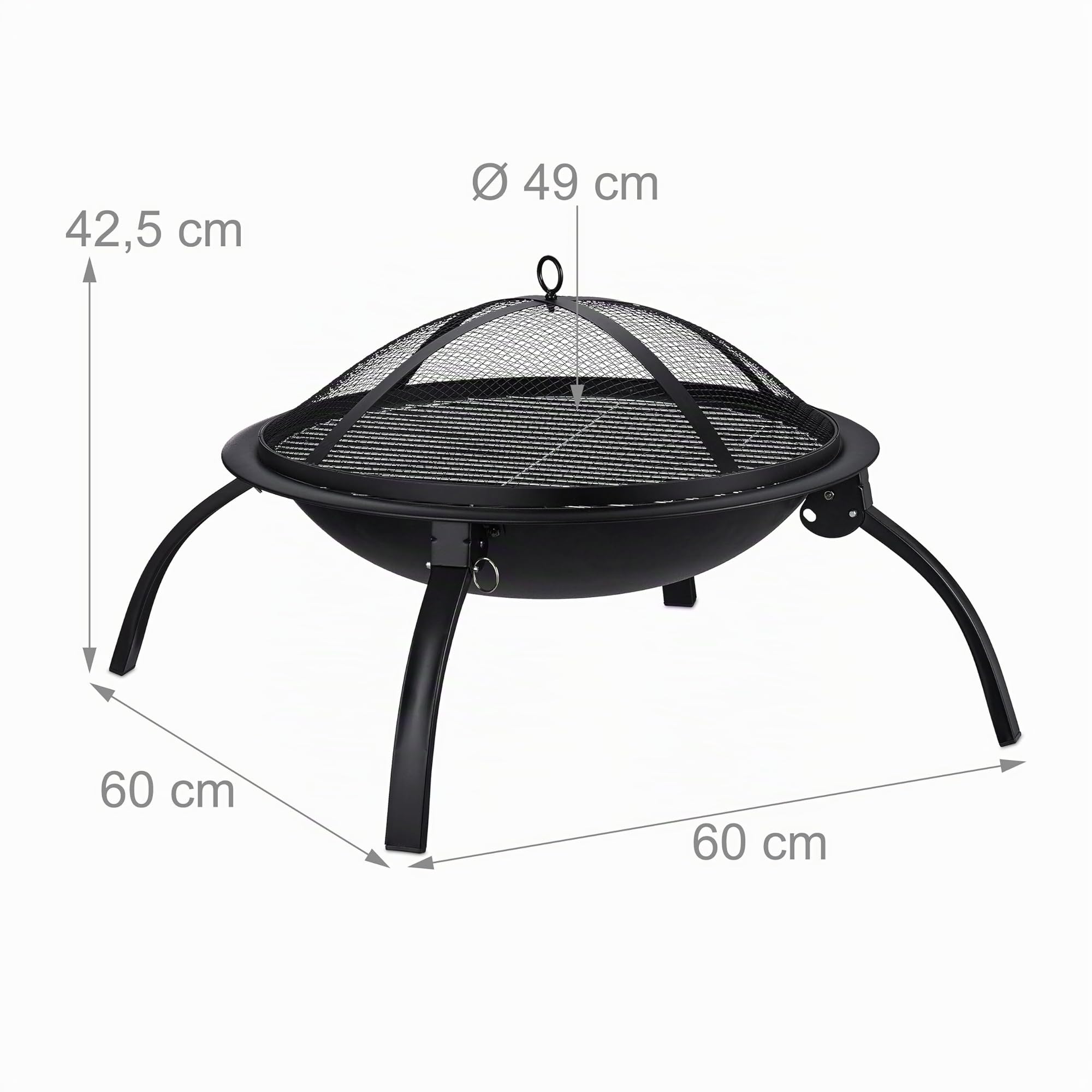 Relaxdays Braciere XL z Graticola, Coperchio Parascintille, ∅56,5 cm, Czarny