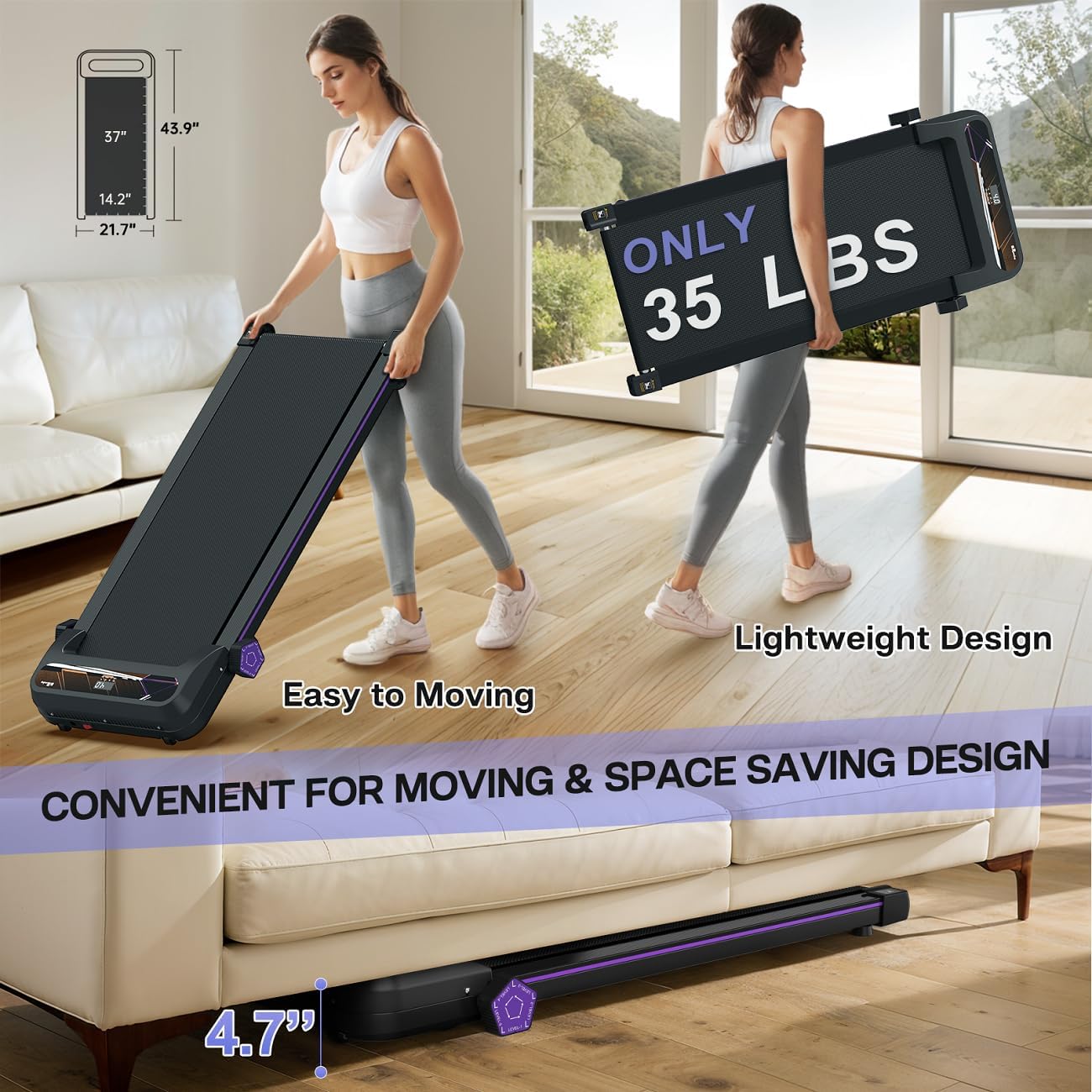 Walking Pad,Max 2.5 HP Portable Under Desk Treadmill,265LBS Capacity Installation-Free Treadmills for Home & Office Small,Remote Control LED Display