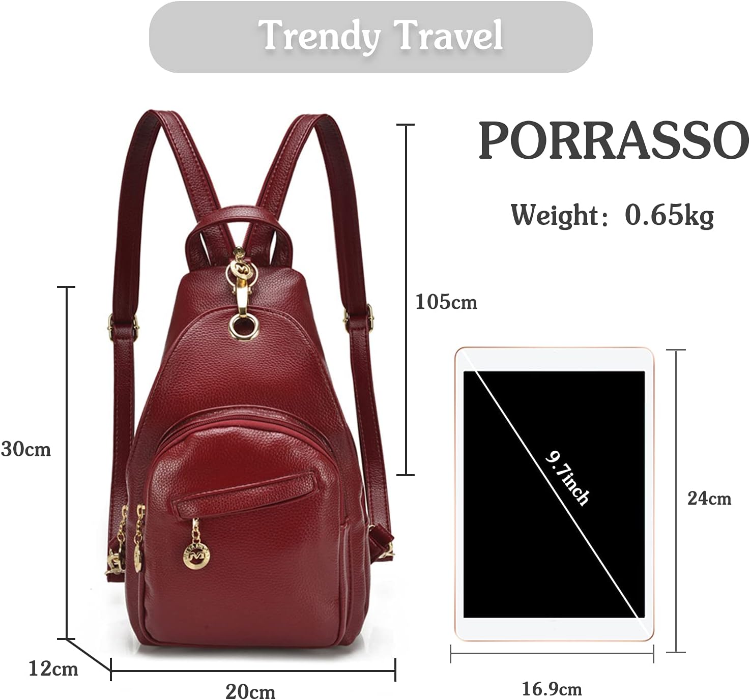 PORRASSO Women Sling Bag Small Backpack Ladies Fashion Shoulder Crossbody Daypack