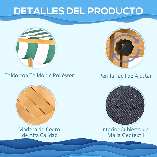Foto 6 de 8 de Outsunny Arenero para Niños de Madera con Toldo Natural y Rayas Verdes