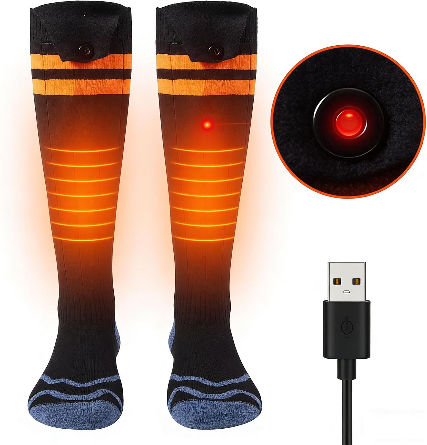 Heated Socks for Men Women Rechargeable,Washable,USB Battery Heated Socks with 4 Heating Settings for Camping,Hiking,Hunting,Skiing,Walking,Fishing,Winter Sports Outdoors Foot Leg Warmers