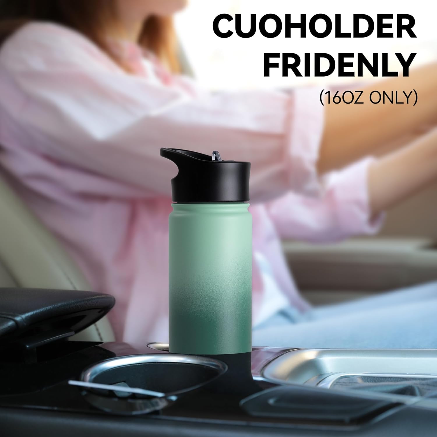 16 oz Insulated Water Bottle for School, Straw & Spout Lid, Keep Cold 24H, Spill Proof, BPA-Free, Double Wall Stainless Steel Kids Water Bottles for Sports, Gym, Travel, Green Gradient - Image 5