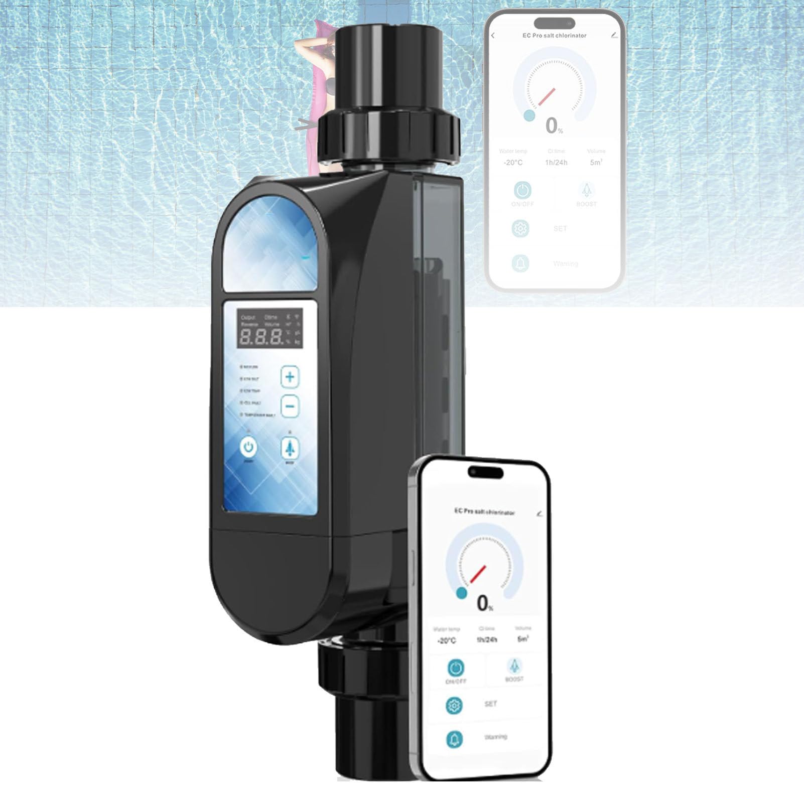 EUMTYDM Salt Water Chlorination System for Swimming Pools, Large Gram Chlorine Generator, Pool Chlorinator with Smart Digital Panel and App Control 8g/h (12g/H)