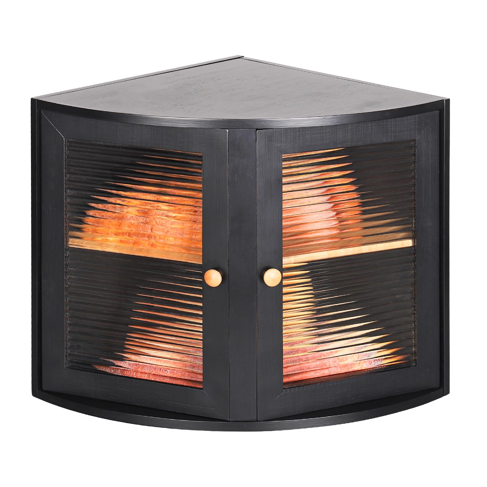 Leader Accessories Bambus Brotkasten 2 Etagen Brotbehälter für Ecke lebensmittelecht Brotaufbewahrung Semi-transparente Deckel pflegeleicht 32x32x34cm Schwarz