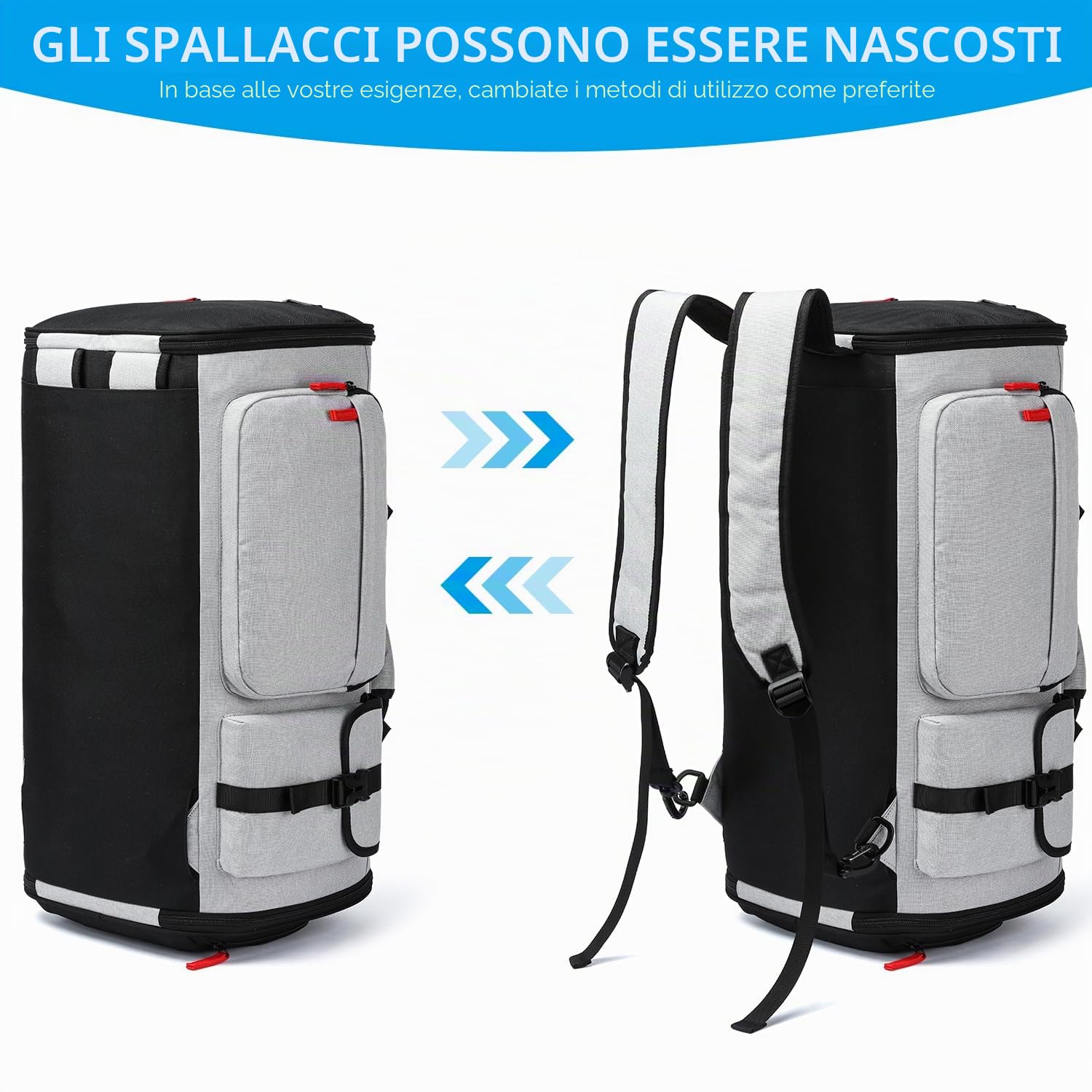 Borsa da viaggio per abiti da uomo, sacco per vestiti trasformabile, sacca da viaggio per il trasporto di scarpe, 3-in-1 grande borsa per abiti a tracolla, borsa per abiti per viaggi d'affari, grigio