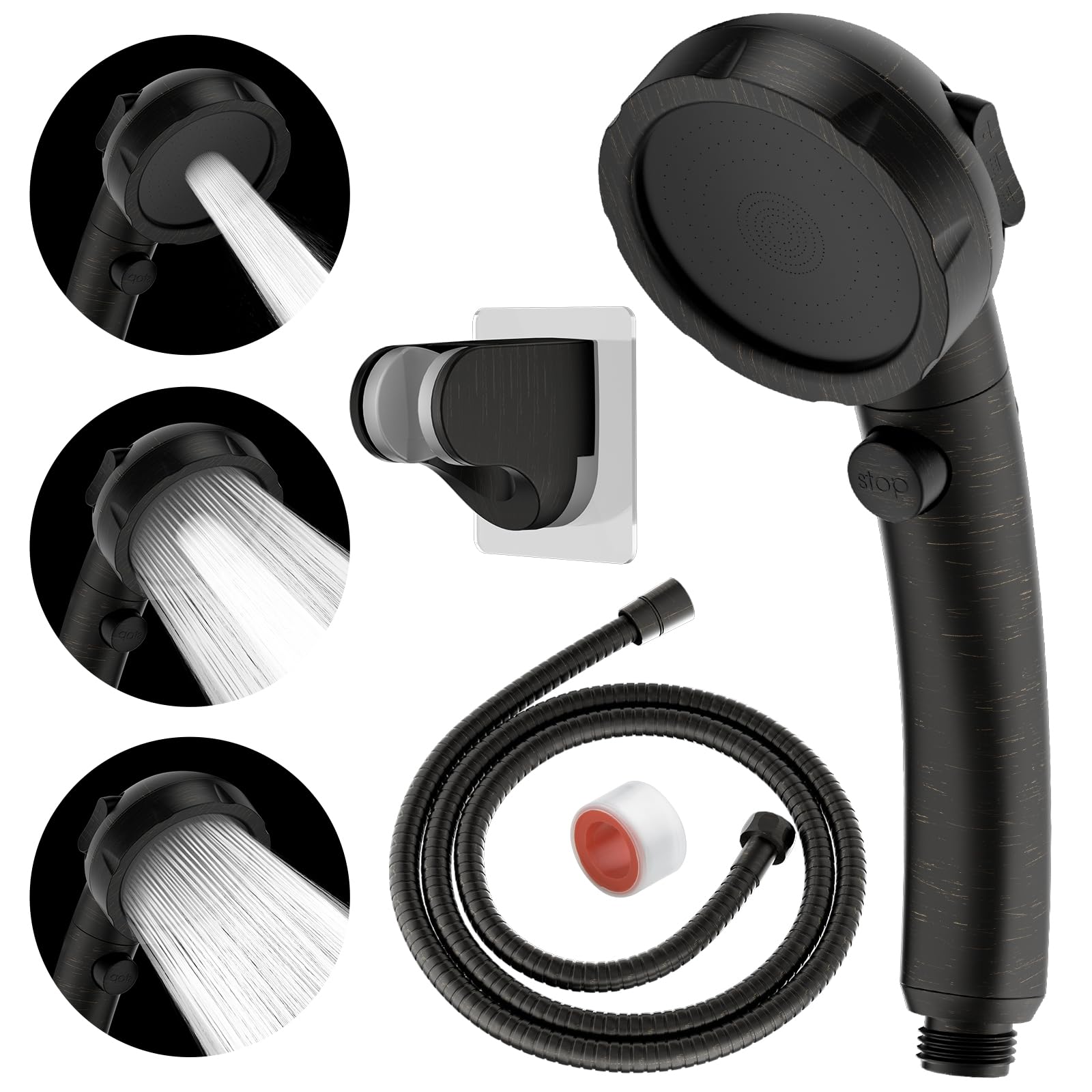Cabezal de ducha de mano de alta presión, cabezal de ducha de mano RV con manguera e interruptor de encendido/apagado, cabezal de ducha desmontable con soporte ajustable (bronce aceitado)