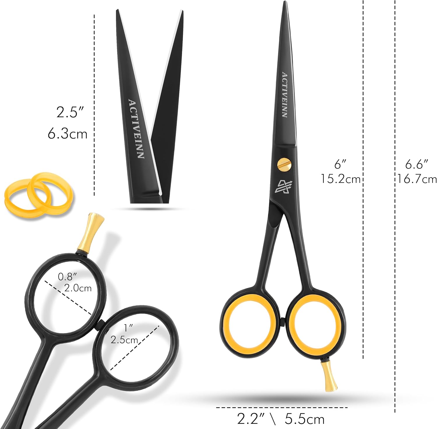 Barber Hair Cutting Scissors Premium 6. Inch Professional High Carbon Stainless Steel, Sharp Razor Edge Blade, Fine Adjustment for Salons, Barbers, Men, Women, Kids, and Pets by ACTIVEINN (Matt Black)