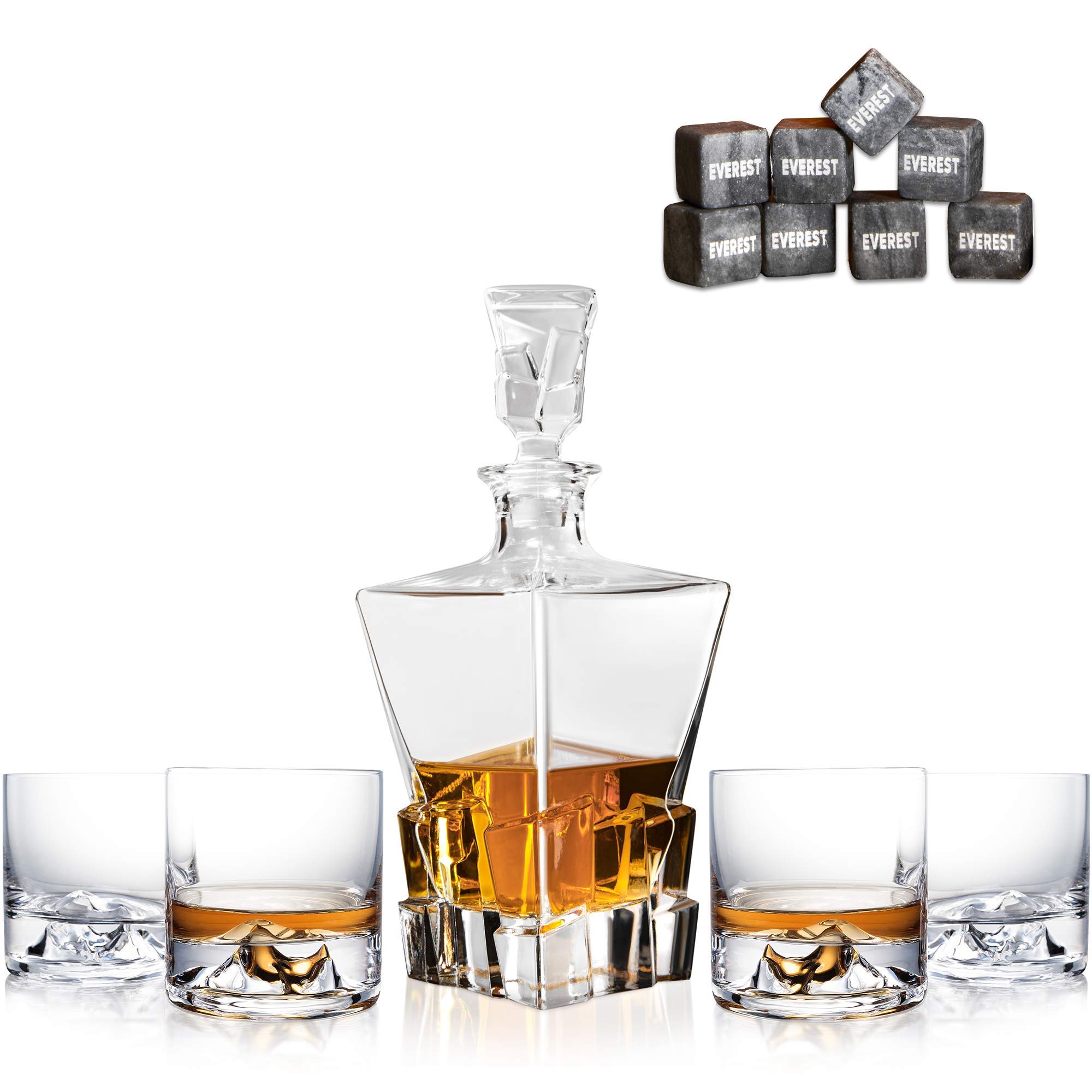 Buy Premium EVEREST Whiskey Glasses Set of 4 with Whiskey Decanter Set