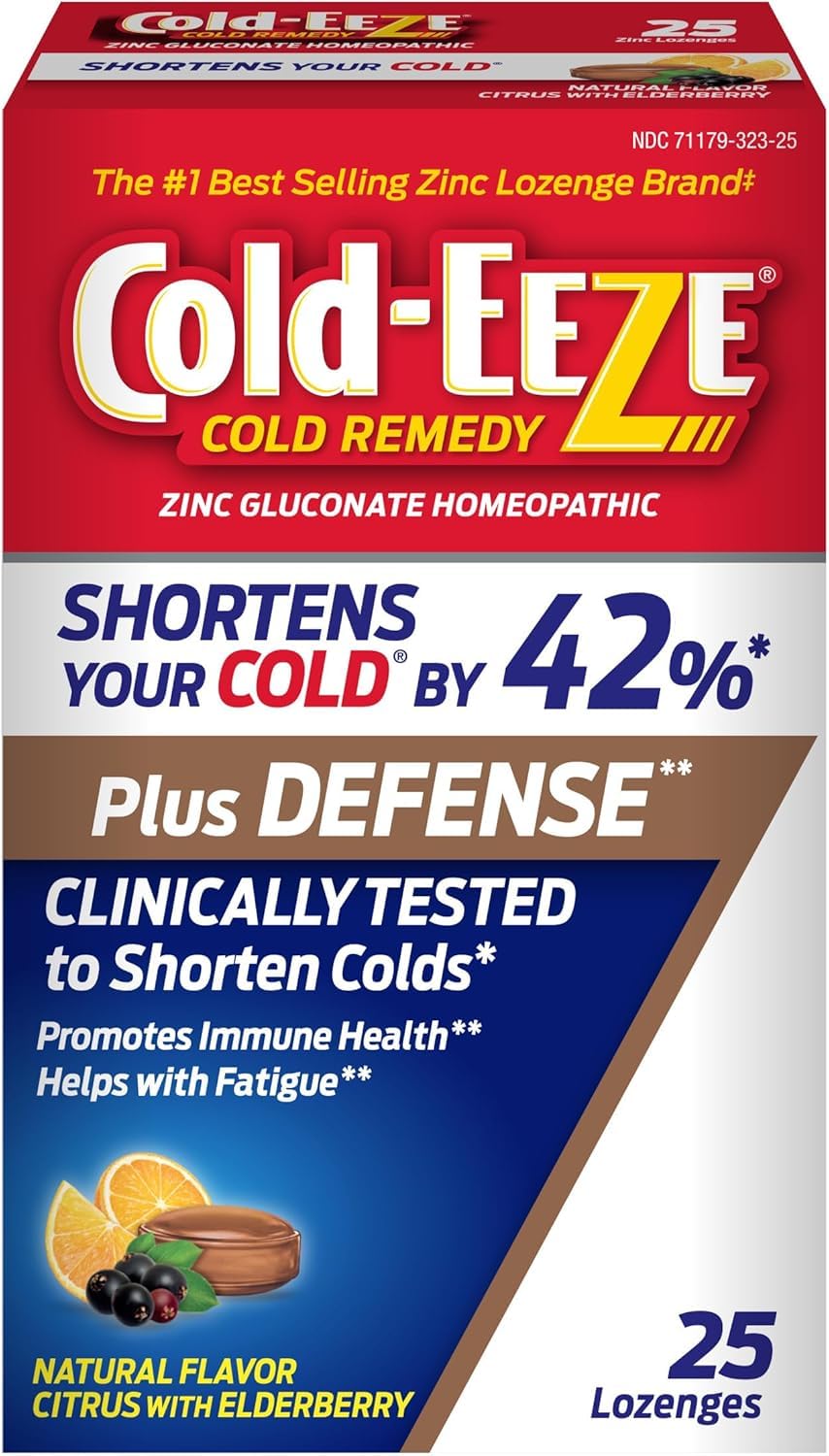 Plus Defense Natural Citrus with Elderberry Zinc Lozenges, Homeopathic Cold Remedy, Shortens Common Cold Symptoms, Promotes Immune Health with Sambucus Nigra, Echinacea and Rose Hips, 25 Ct