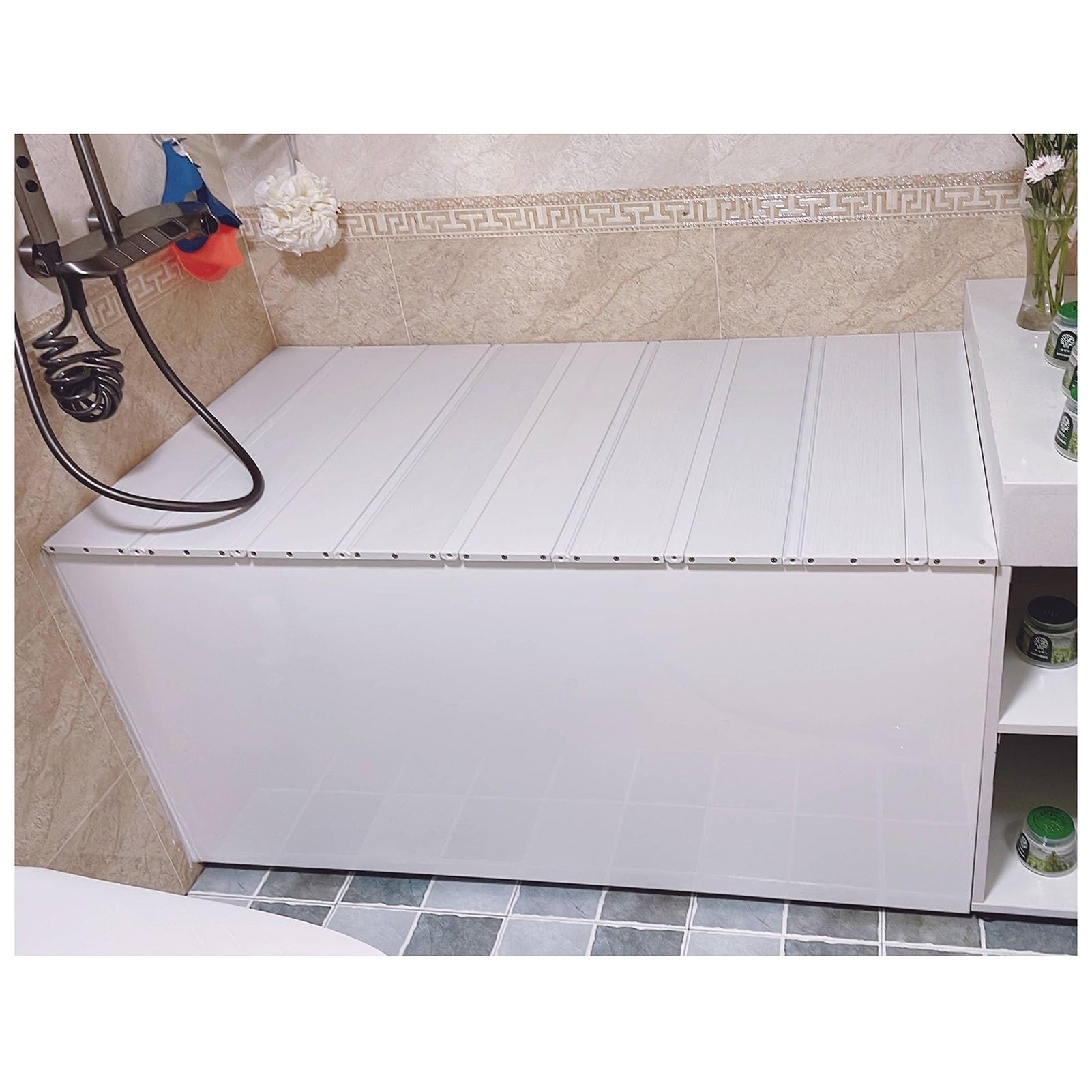 JKJZSALJ Dustproof Bathtub Cover - Foldable Insulation Bath Tray For Standard Bathtubs Perfect For Luxury Spa & Reading - Versatile Bath Shelf,White-70x150x1.2cm