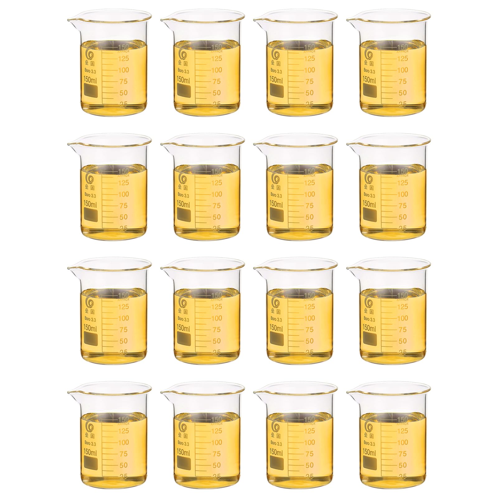 PATIKIL 150ml Bicchiere Dosatore Basso, 16 Pezzi 3.3 Bicchieri Di Vetro Borosilicato Graduati Con Beccuccio Per Esperimenti Di Laboratorio, Cucina E Cottura, Trasparente
