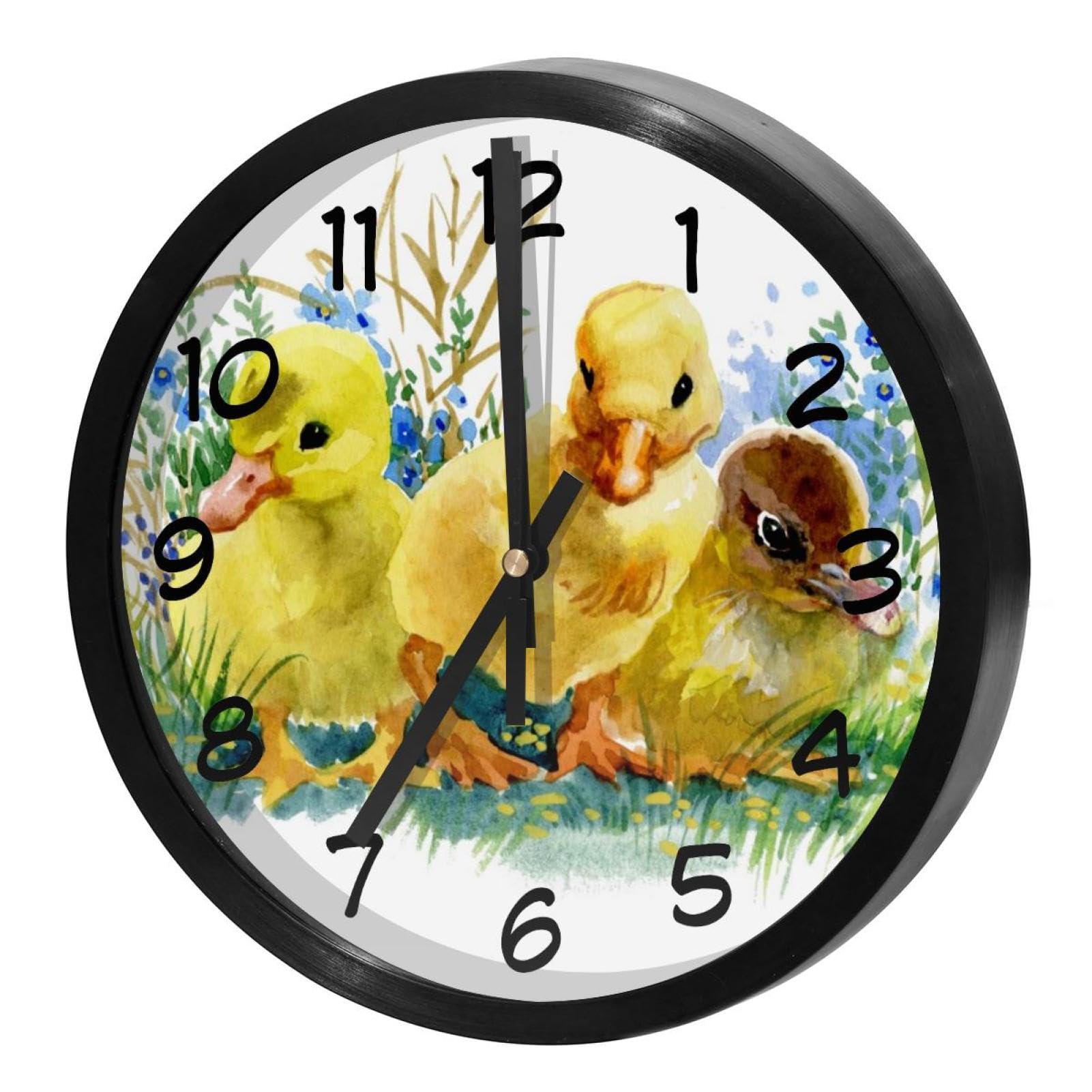 Horloge murale silencieuse à quartz avec trois canetons pour déco de cuisine