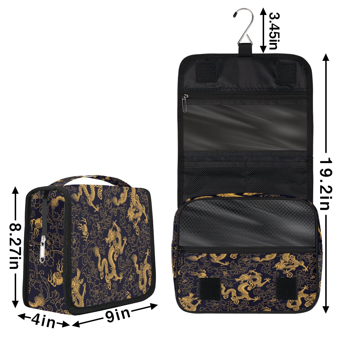 Chiński styl smok podróżna kosmetyczka nadruk smoka torebka do mycia torba unisex wiszące przybory toaletowe kosmetyczne organizer do makijażu, wielobarwny, Jeden rozmiar