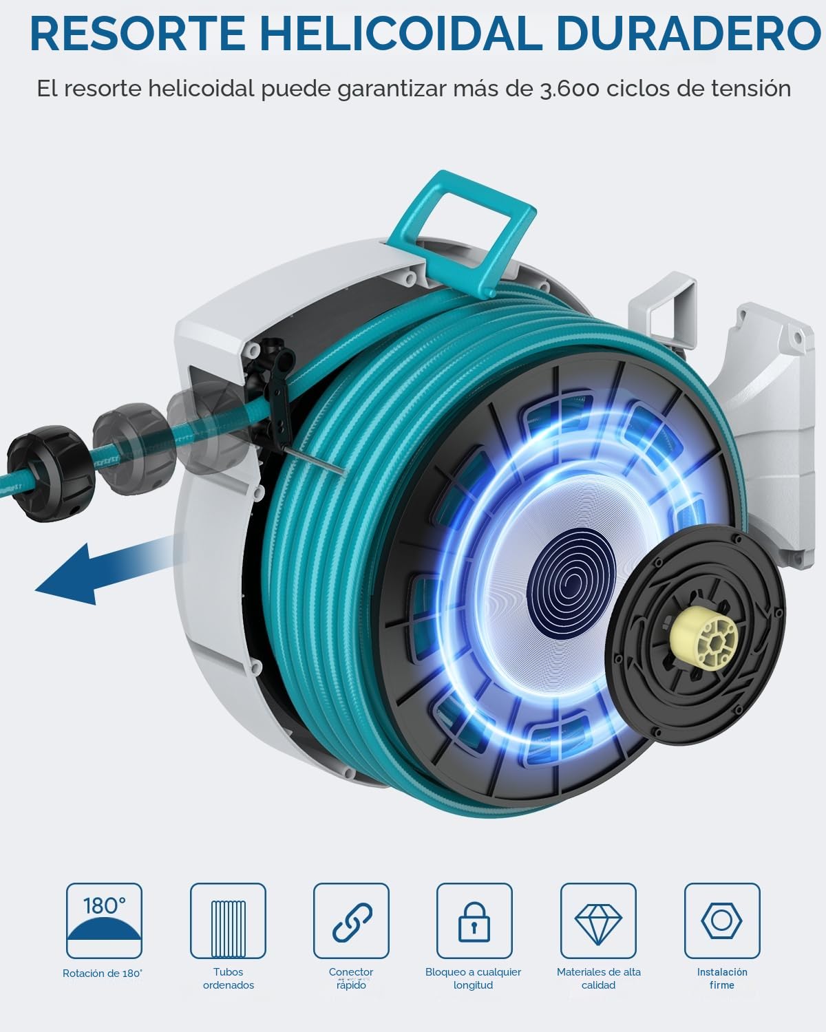 ENEACRO Enrollador Manguera Jardin de 30 m | Cartucho de manguera de pared con pistola pulverizadora de 10 funciones y función de enrollado automático, Garden Hose Reel